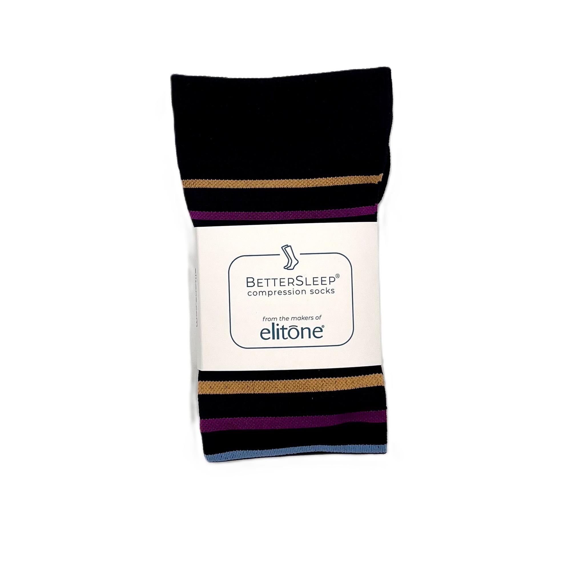 Elidah Inc - ES-1027 Compression Socks Elitone BetterSleep® Knee High One Size Fits Most Striped Closed Toe