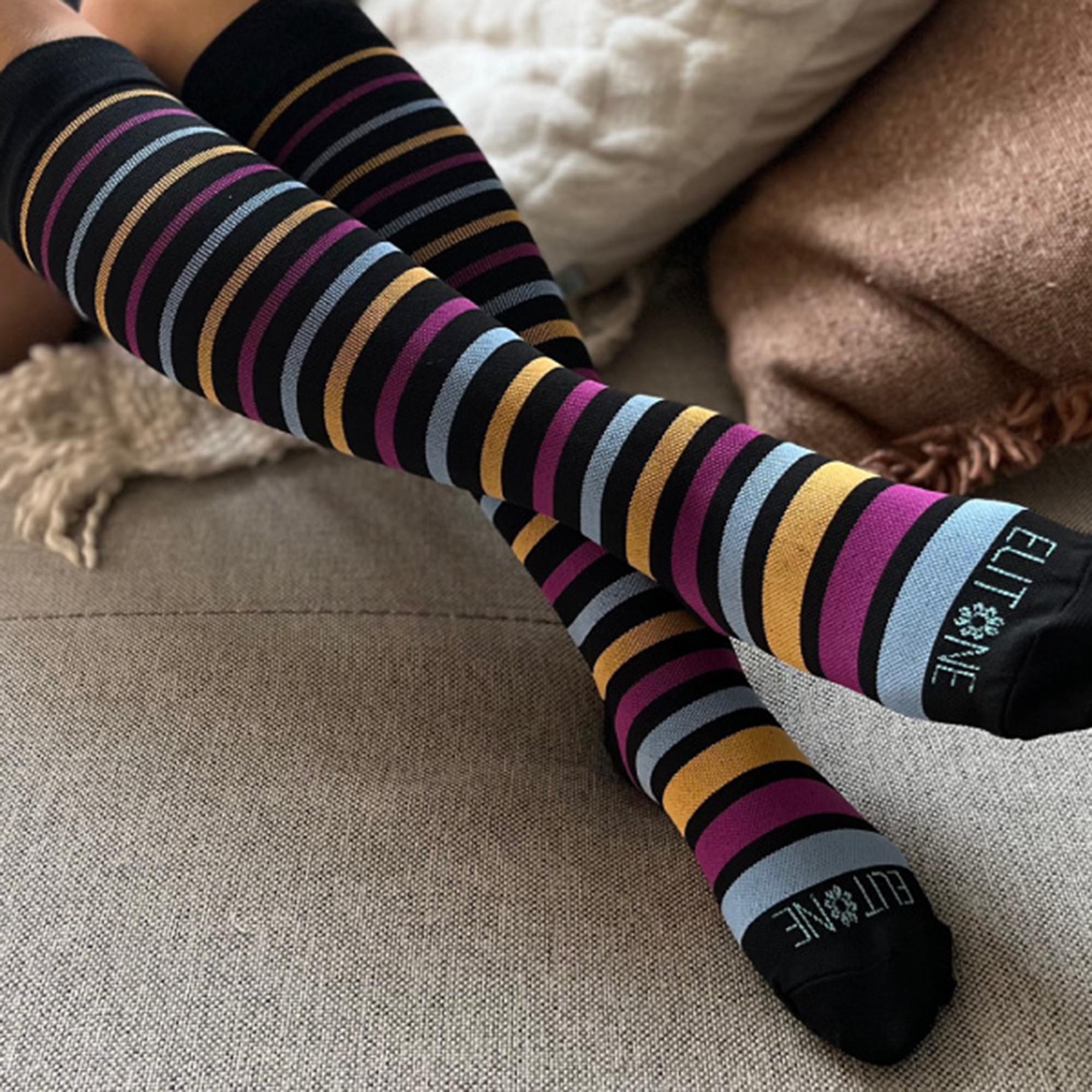 Elidah Inc - ES-1027 Compression Socks Elitone BetterSleep® Knee High One Size Fits Most Striped Closed Toe