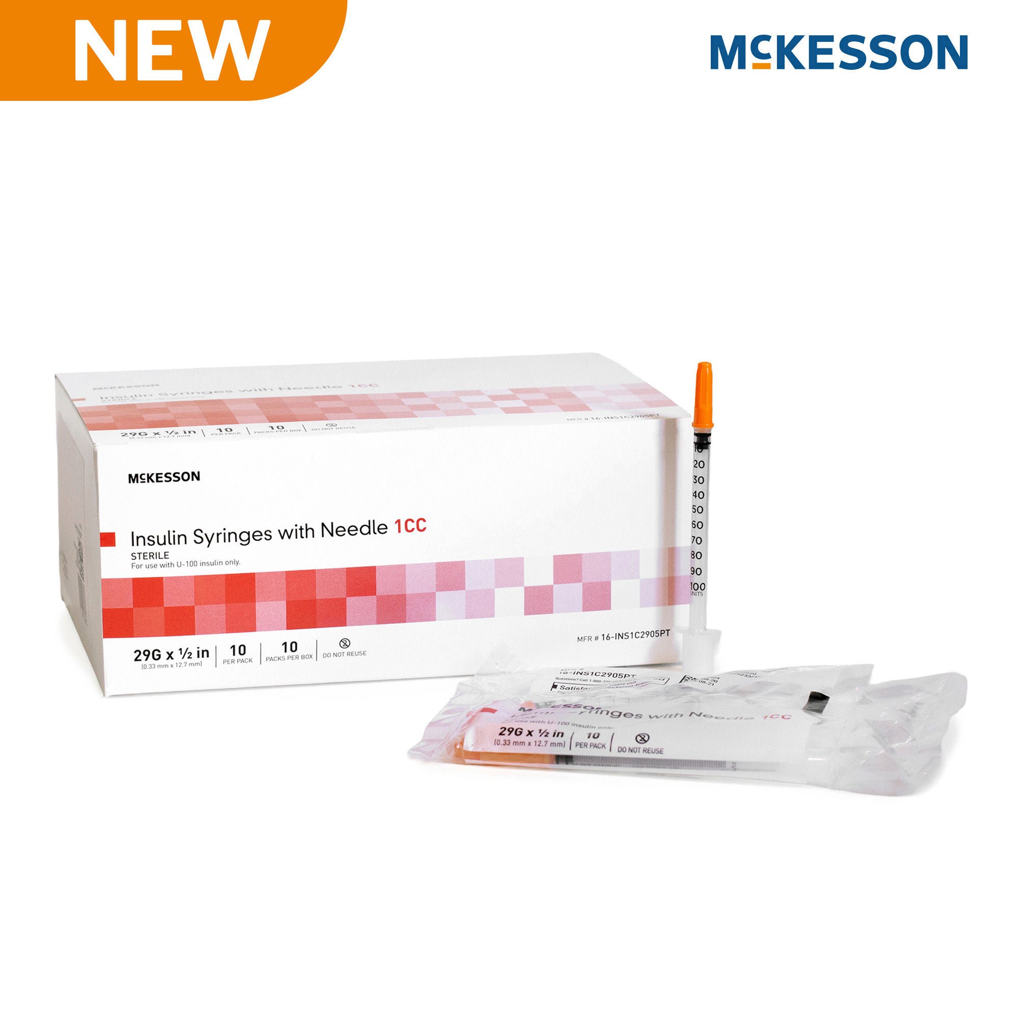 McKesson Brand - 16-INS1C2905PT Standard Insulin Syringe with Needle McKesson 1 mL 1/2 Inch 29 Gauge NonSafety