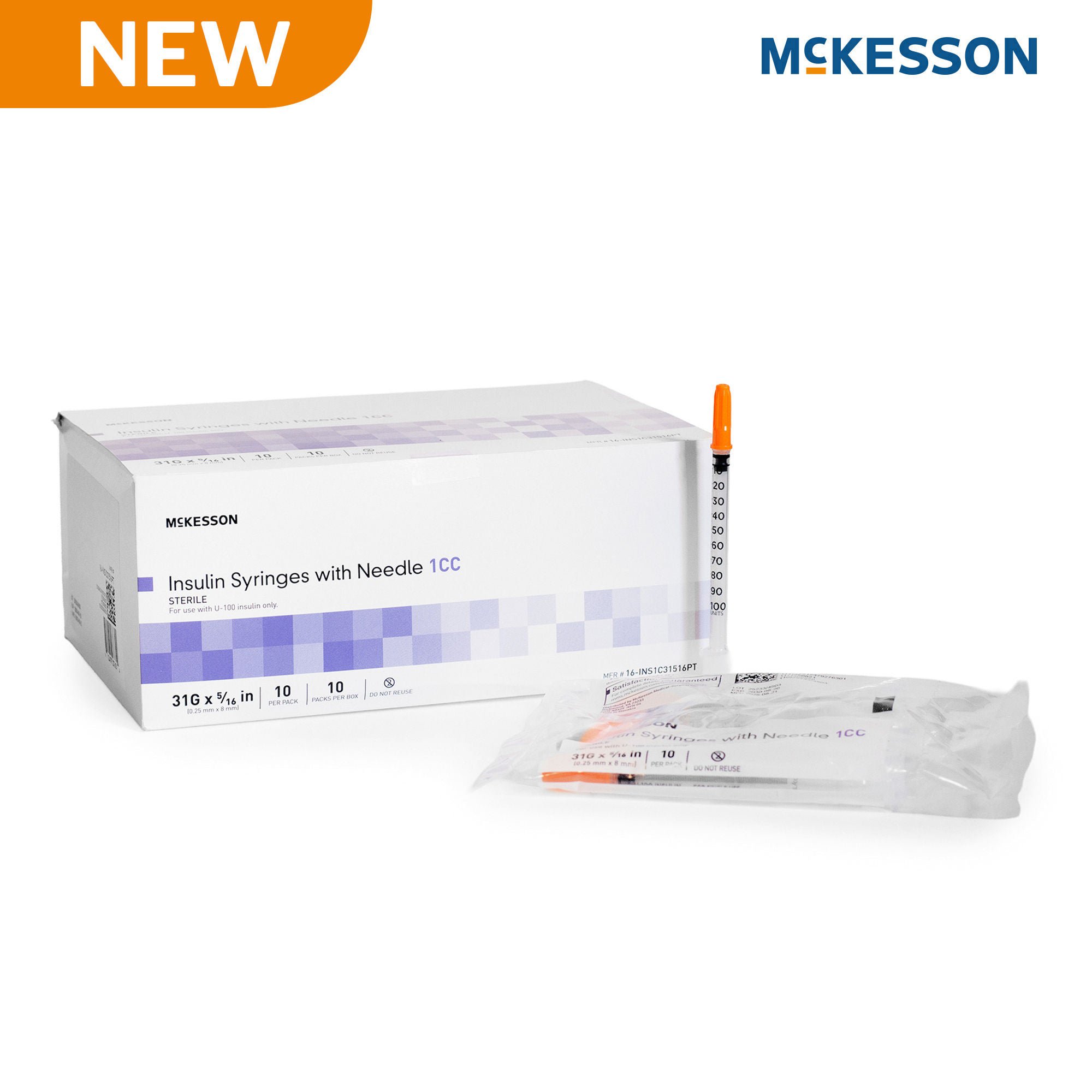 McKesson Brand - 16-INS1C31516PT Standard Insulin Syringe with Needle McKesson 1 mL 5/16 Inch 31 Gauge NonSafety