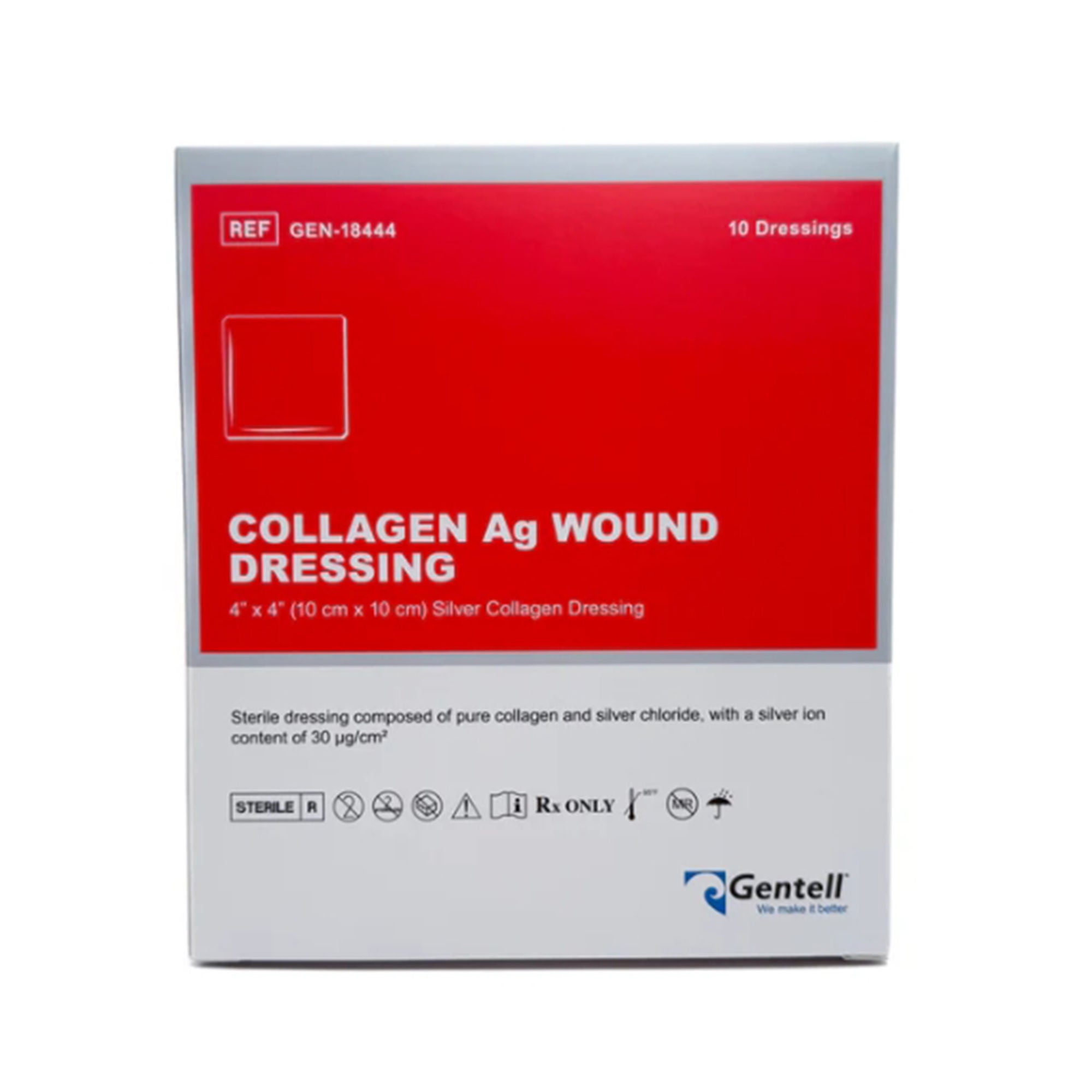 Gentell - GEN-18444 Silver Collagen Dressing Gentell® Collagen Ag Square Sterile