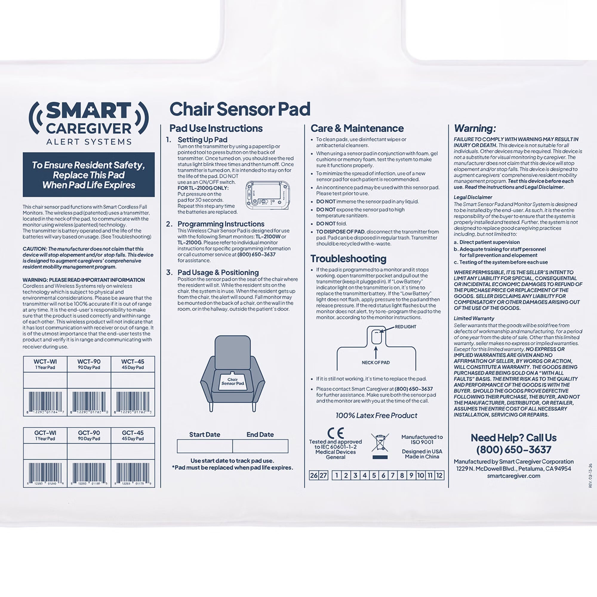 Smart Caregiver - WC1-SYS Alarm System with Chair Sensor Pad Smart Caregiver™ 10 X 15 Inch