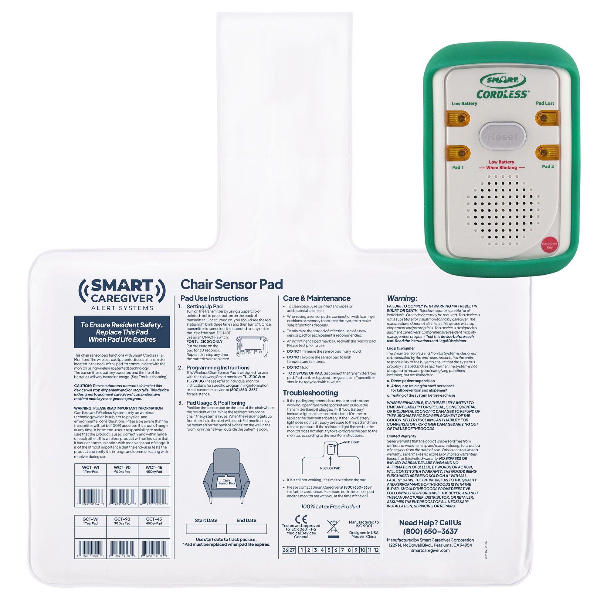 Smart Caregiver - WC90-SYS Alarm System with Chair Sensor Pad Smart Caregiver™ 10 X 15 Inch