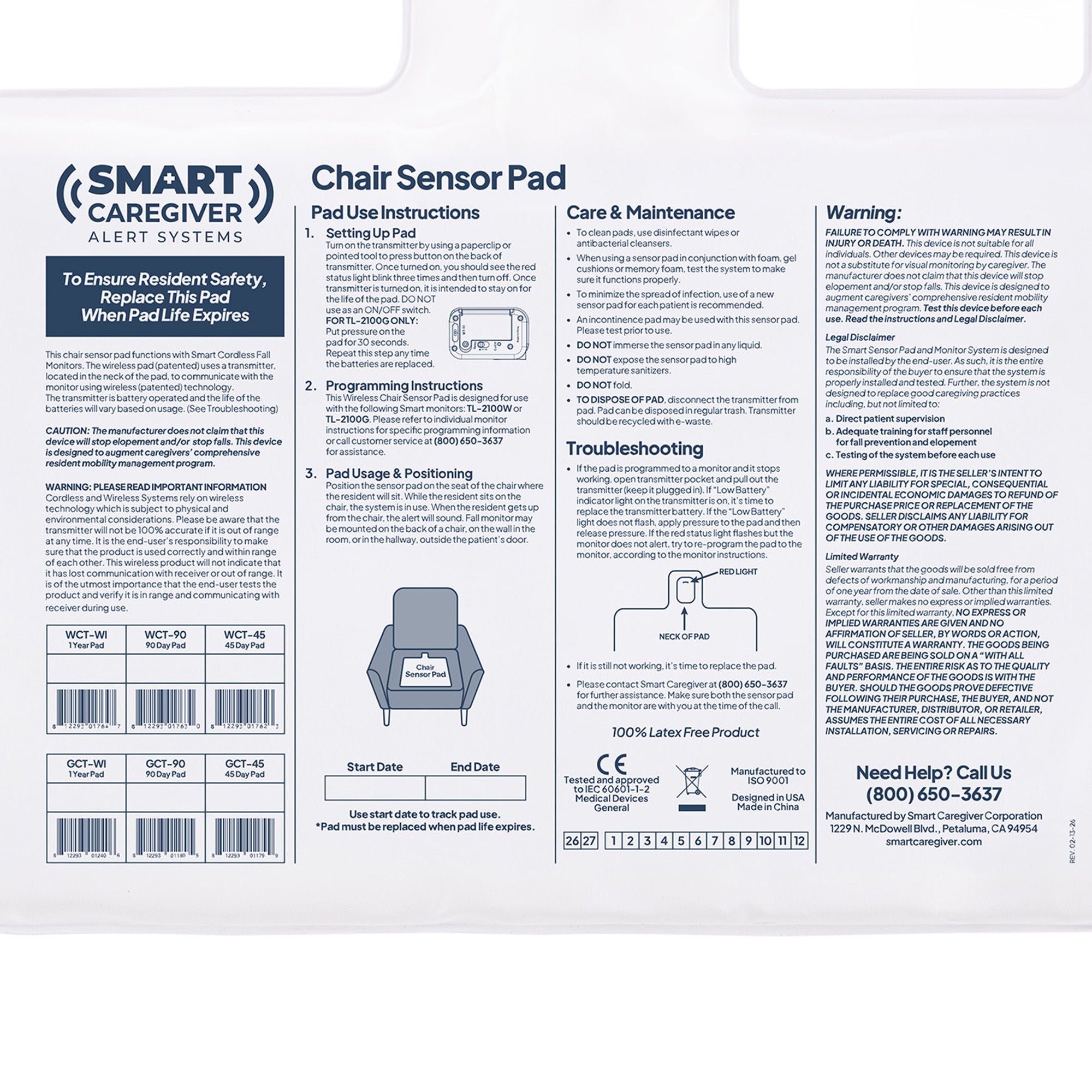 Smart Caregiver - WC90-SYS Alarm System with Chair Sensor Pad Smart Caregiver™ 10 X 15 Inch