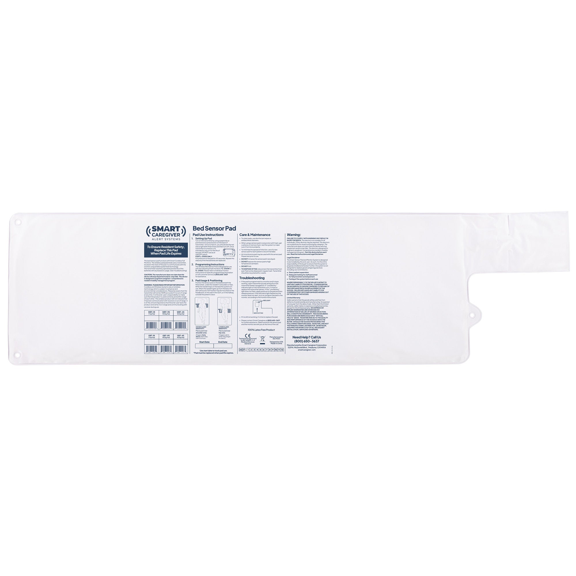 Smart Caregiver - WBT-90 Bed Sensor Pad CordLess® 10 X 30 Inch