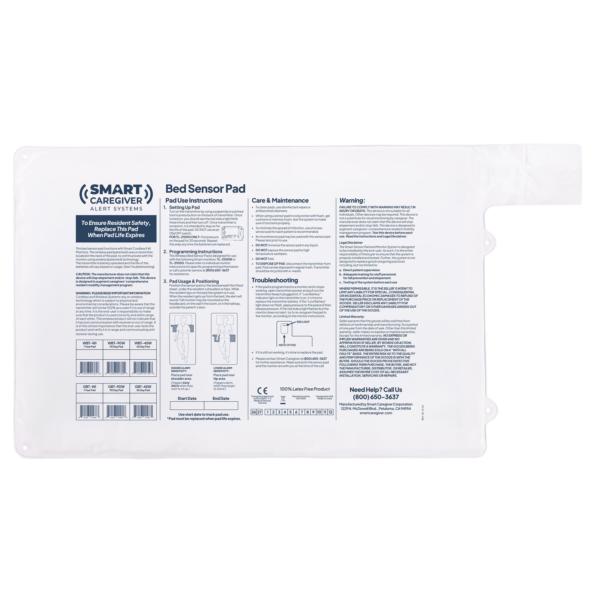 Smart Caregiver - WBT-WI Bed Sensor Pad CordLess® 20 X 30 Inch