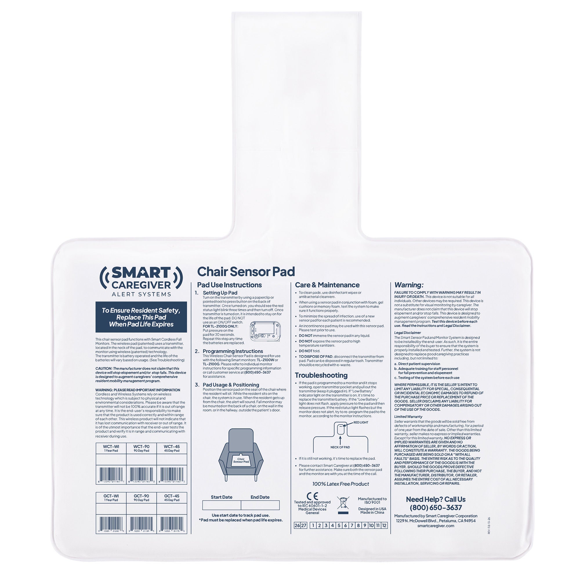 Smart Caregiver - WCT-45 Chair Sensor Pad CordLess® 10 X 15 Inch