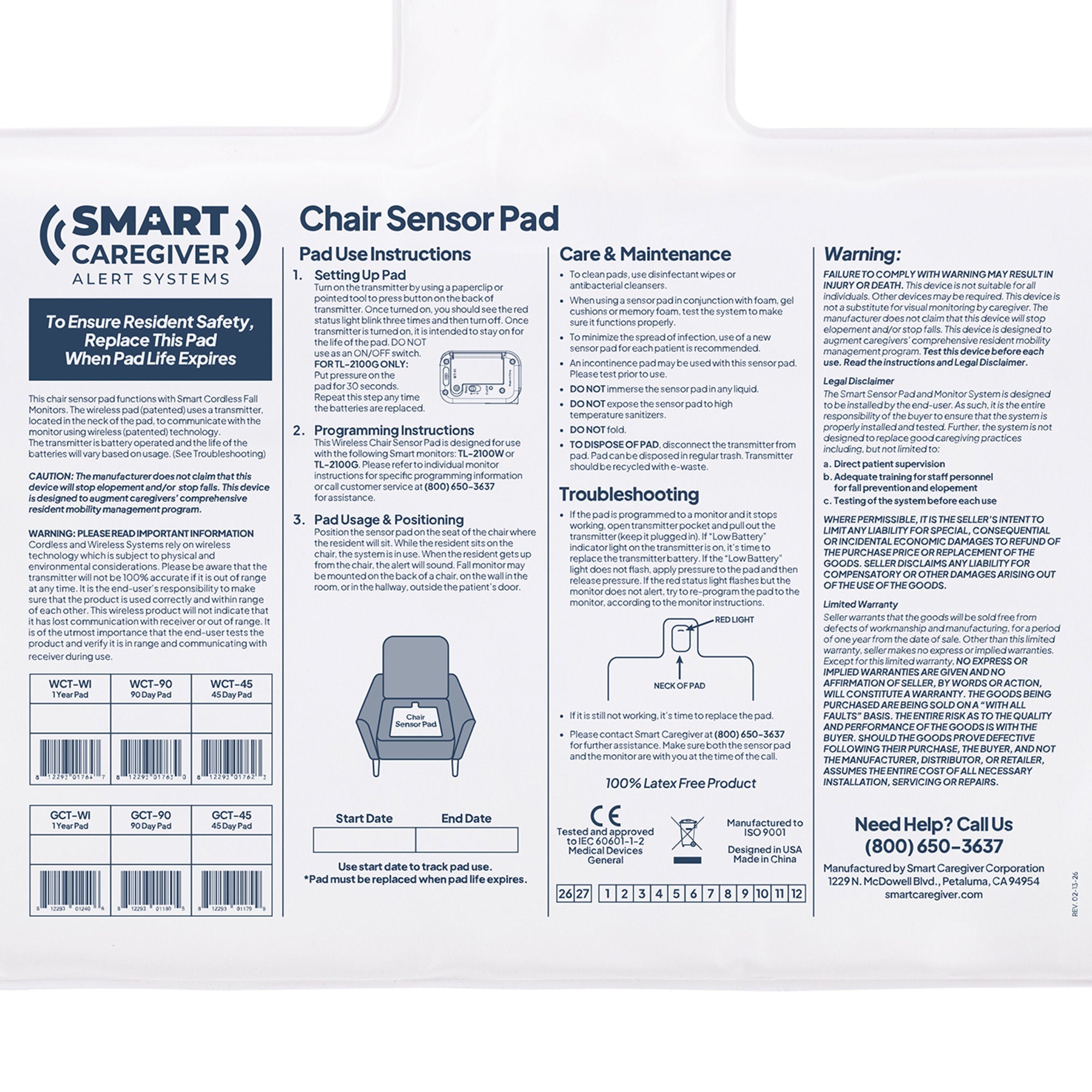 Smart Caregiver - WCT-45 Chair Sensor Pad CordLess® 10 X 15 Inch