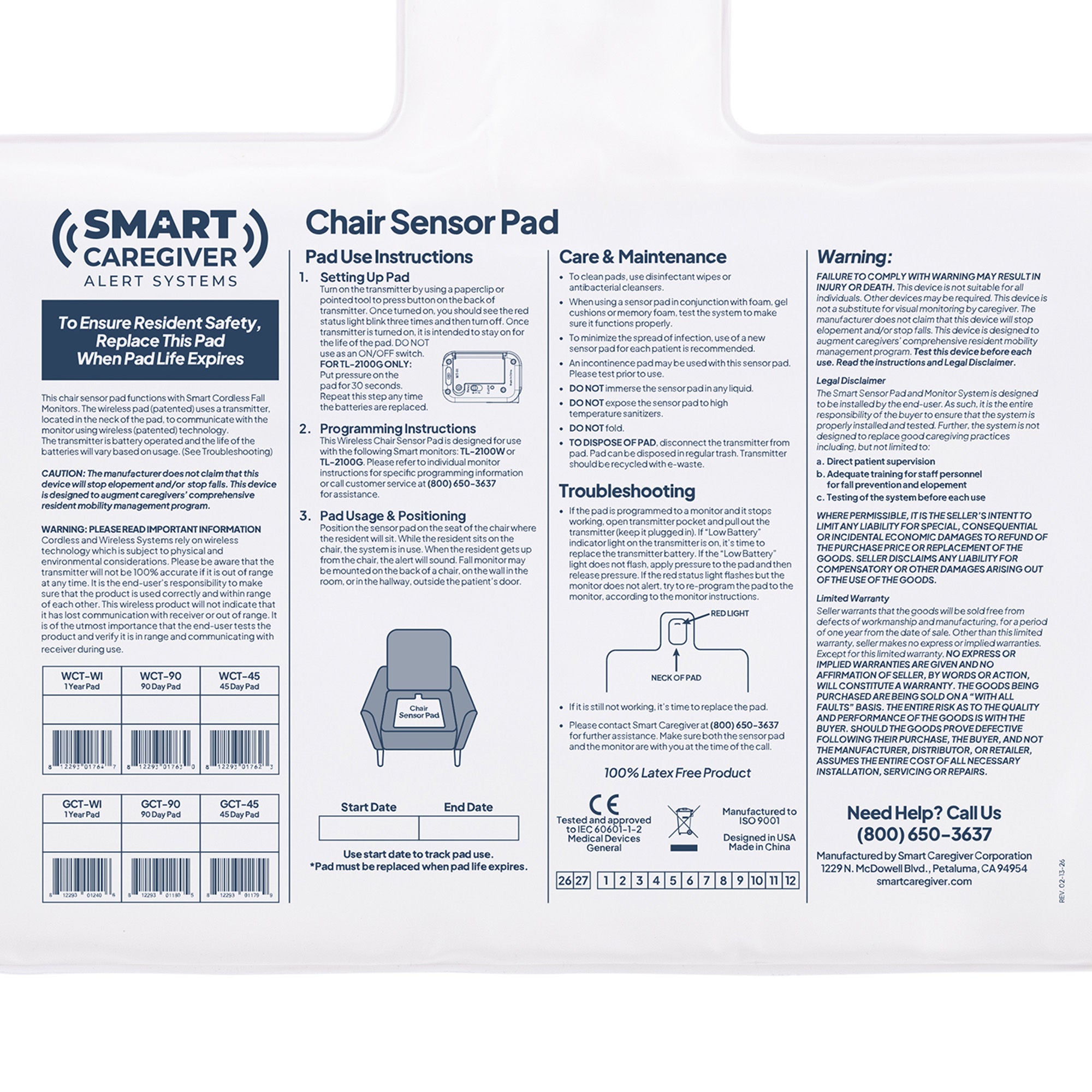 Smart Caregiver - WCT-90 Chair Sensor Pad CordLess® 10 X 15 Inch