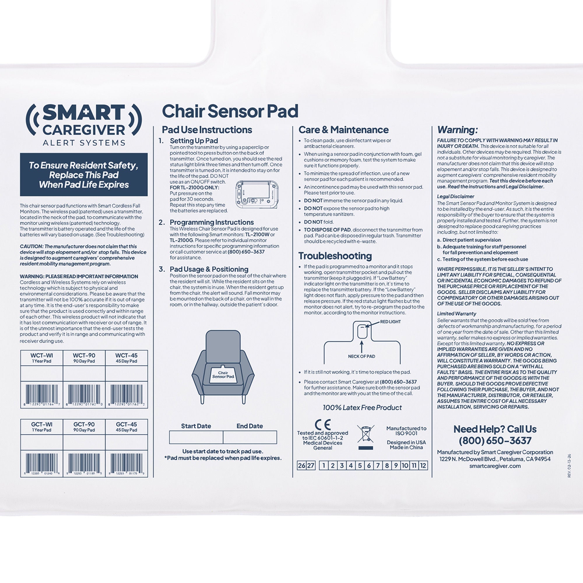 Smart Caregiver - WCT-WI Chair Sensor Pad CordLess® 10 X 15 Inch