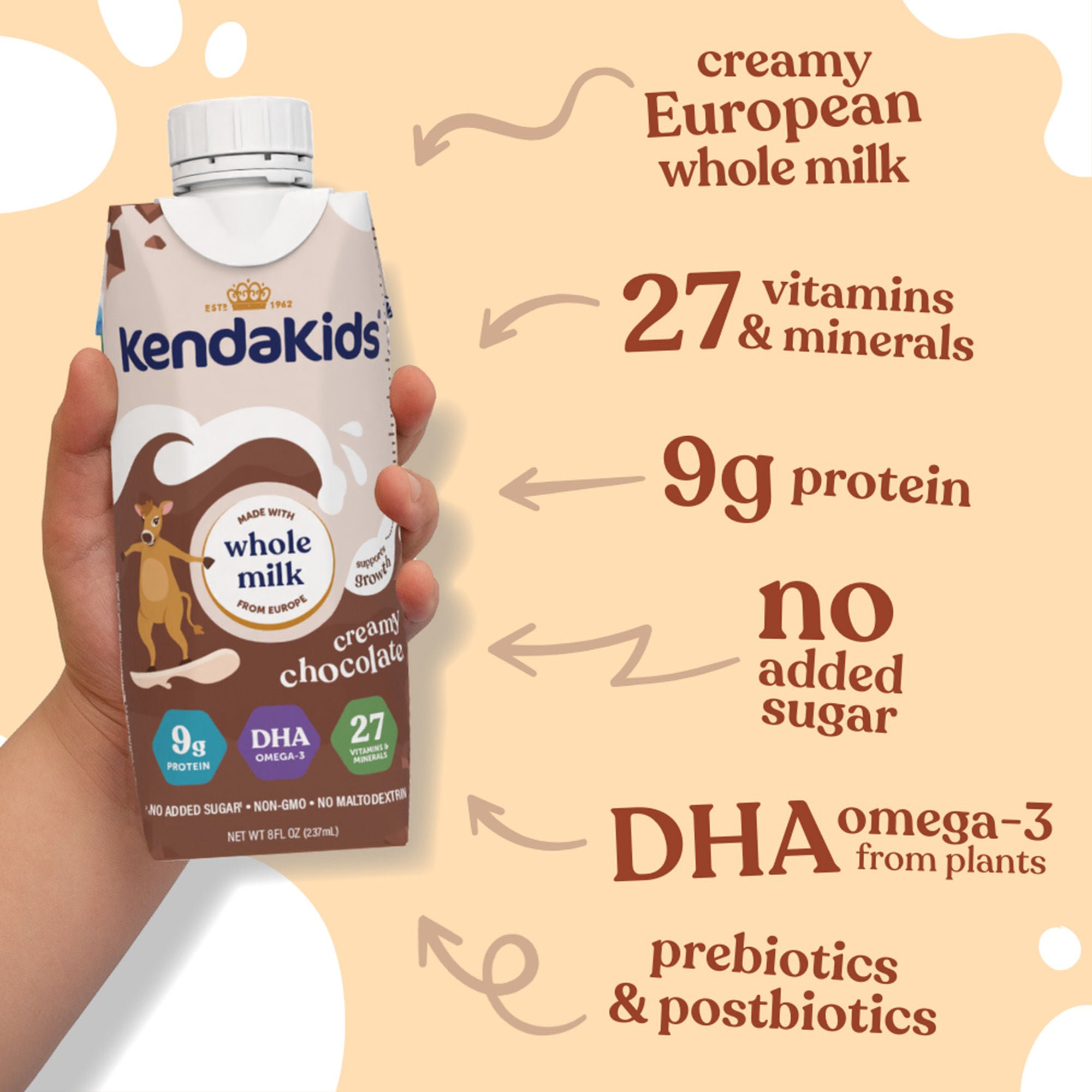 Kendal Nutricare USA LLC - 92000074 Pediatric Oral Supplement Kendakids® Vita-Boost Shake Creamy Chocolate Flavor 8 oz. Carton Liquid Vitamins / Minerals