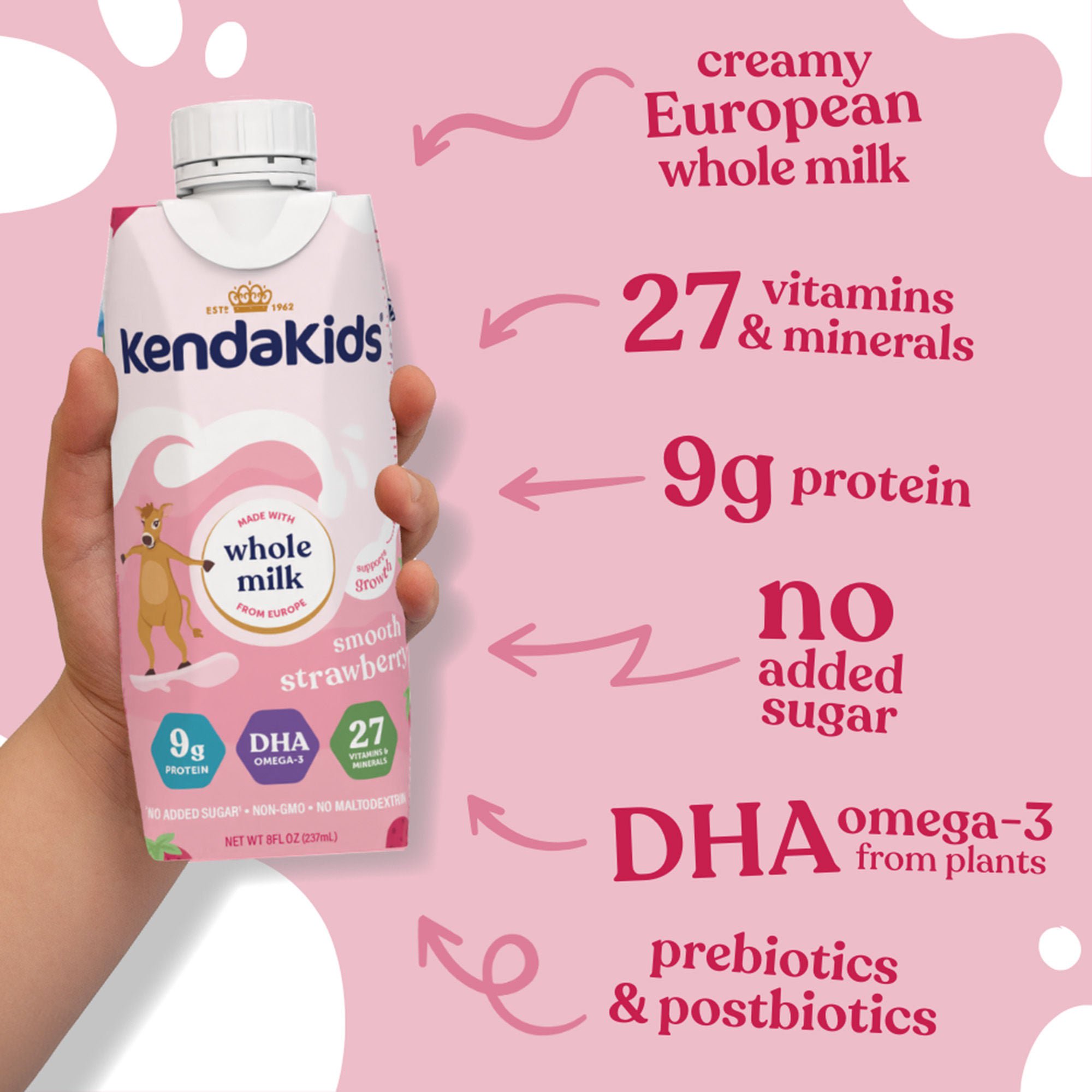 Kendal Nutricare USA LLC - 92000075 Pediatric Oral Supplement Kendakids® Vita-Boost Shake Smooth Strawberry Flavor 8 oz. Carton Liquid Vitamins / Minerals