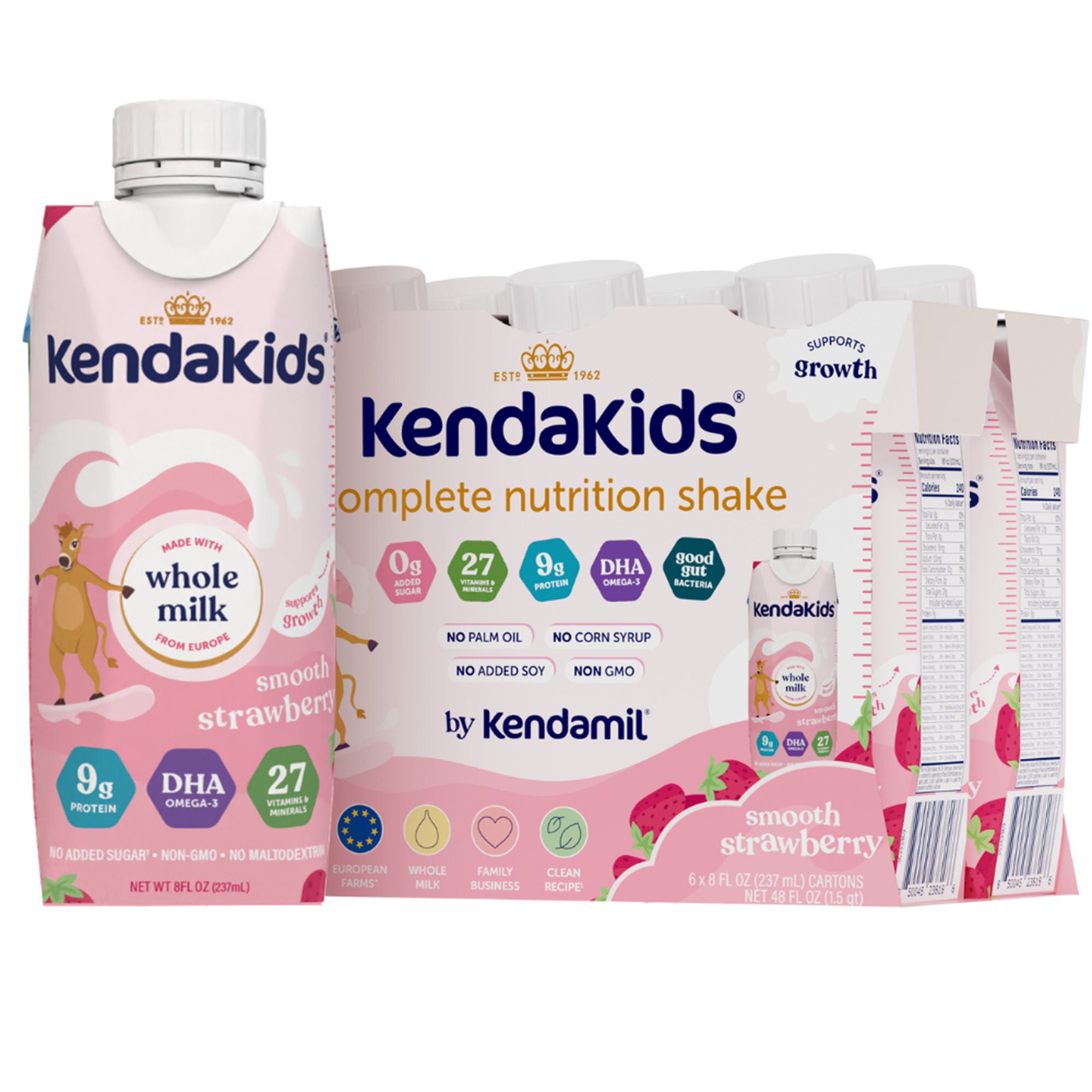 Kendal Nutricare USA LLC - 92000075 Pediatric Oral Supplement Kendakids® Vita-Boost Shake Smooth Strawberry Flavor 8 oz. Carton Liquid Vitamins / Minerals