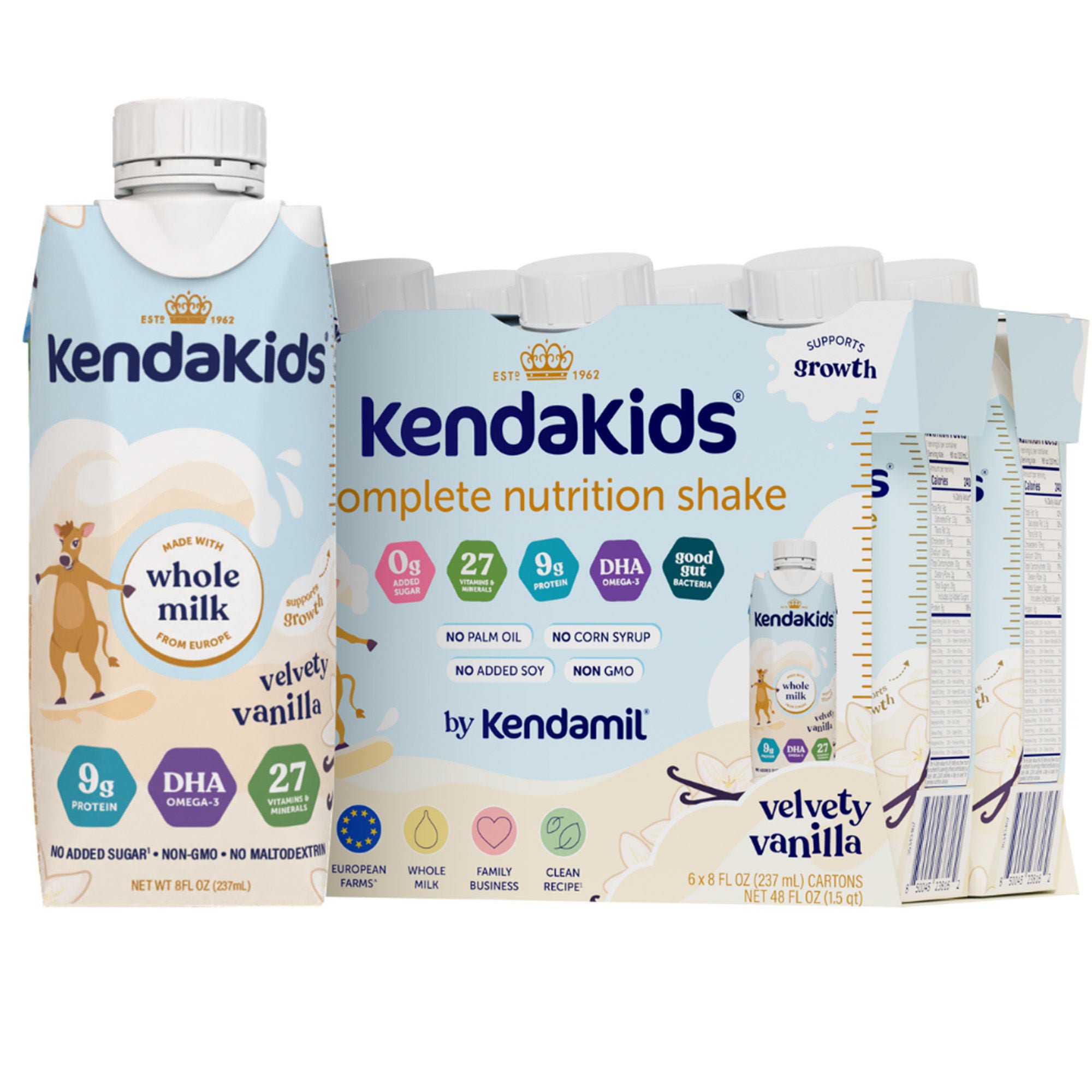 Kendal Nutricare USA LLC - 92000073 Pediatric Oral Supplement Kendakids® Vita-Boost Shake Velvety Vanilla Flavor 8 oz. Carton Liquid Vitamins / Minerals