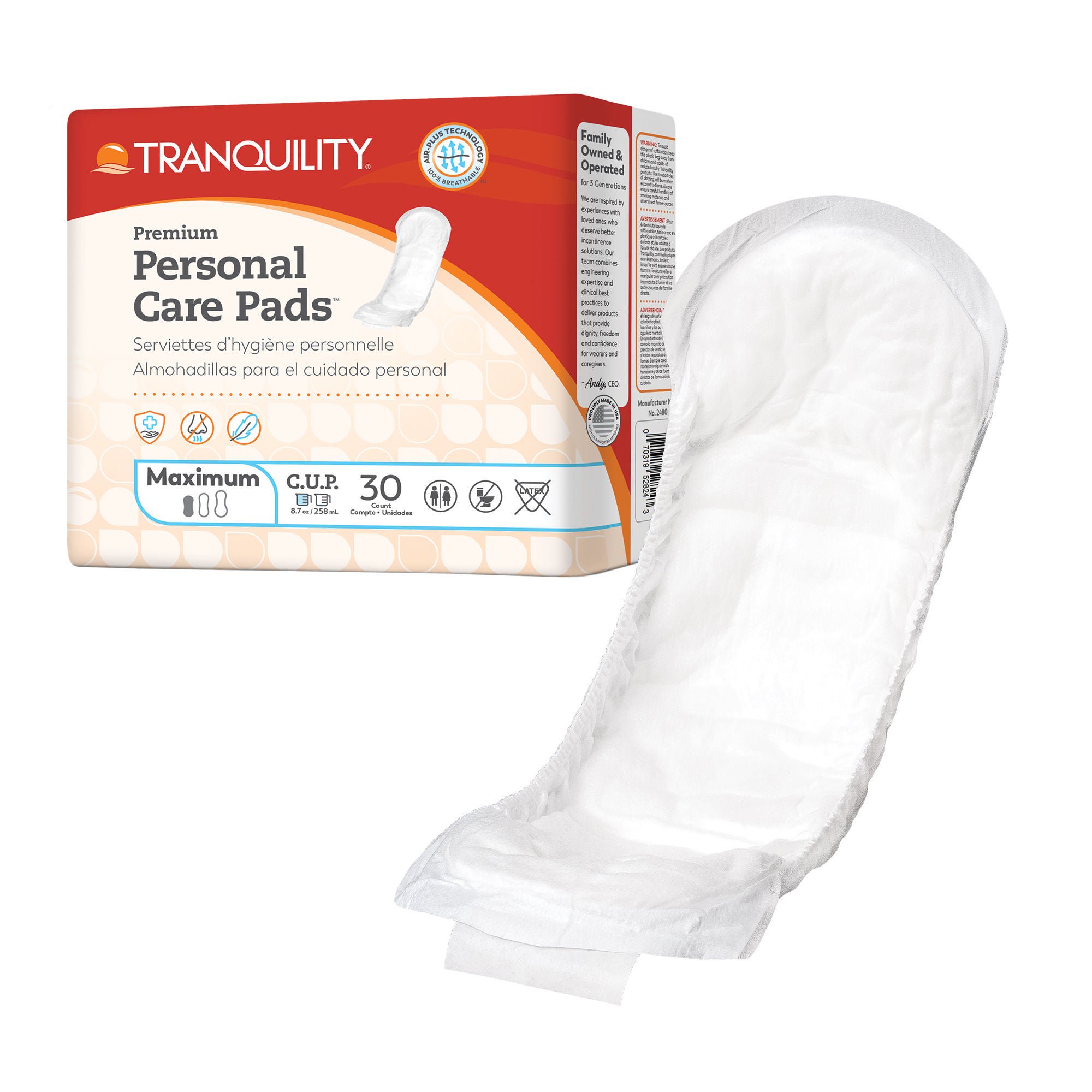 Principle Business Enterprises - 2480 Bladder Control Pad Tranquility® Premium Maximum 12 Inch Length Heavy Absorbency Super Absorbent Core One Size Fits Most