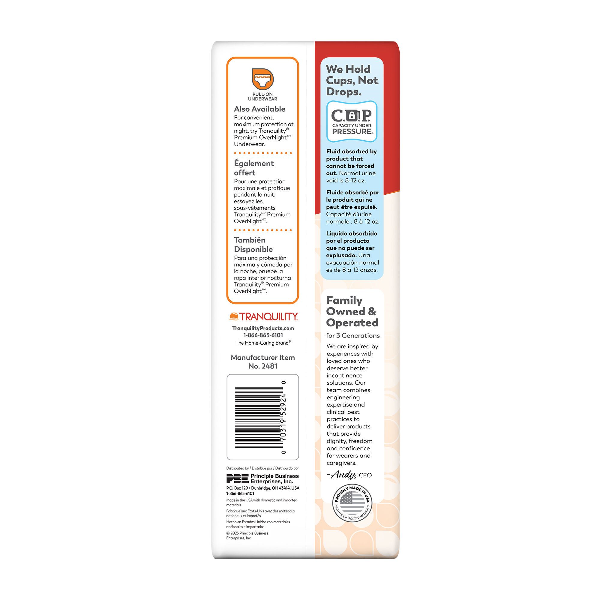 Principle Business Enterprises - 2481 Bladder Control Pad Tranquility® Premium Ultimate 13-7/10 Inch Length Heavy Absorbency Super Absorbent Core One Size Fits Most