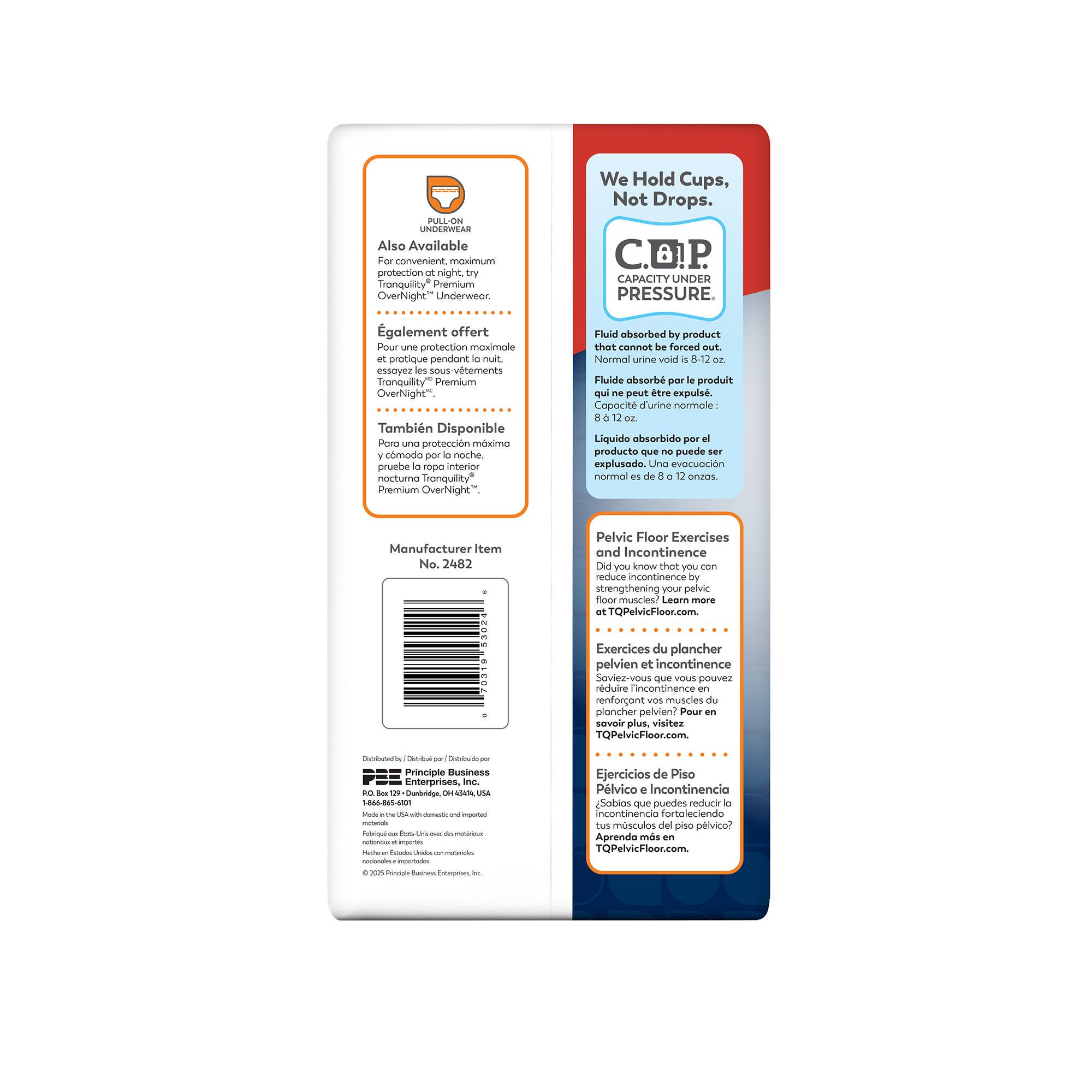 Principle Business Enterprises - 2482 Bladder Control Pad Tranquility® Premium Overnight 16 Inch Length Heavy Absorbency Super Absorbent Core One Size Fits Most