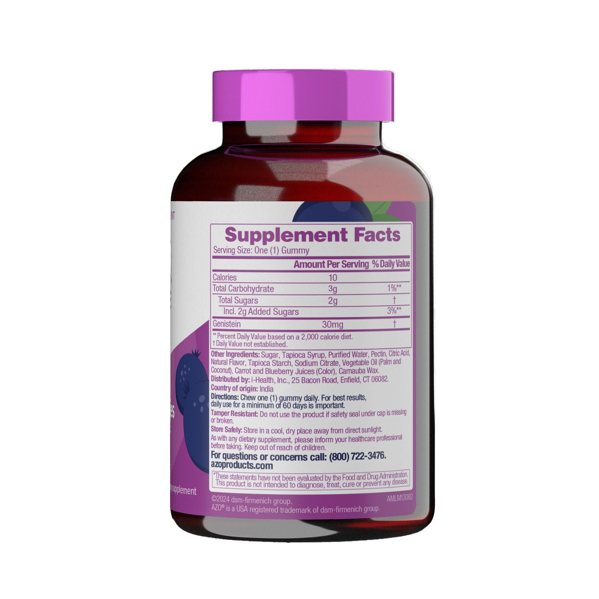 i-Health Inc - 787651760599 Dietary Supplement AZO® Genistein 30 mg Gummie 30 Gummies Blackcurrant Flavor