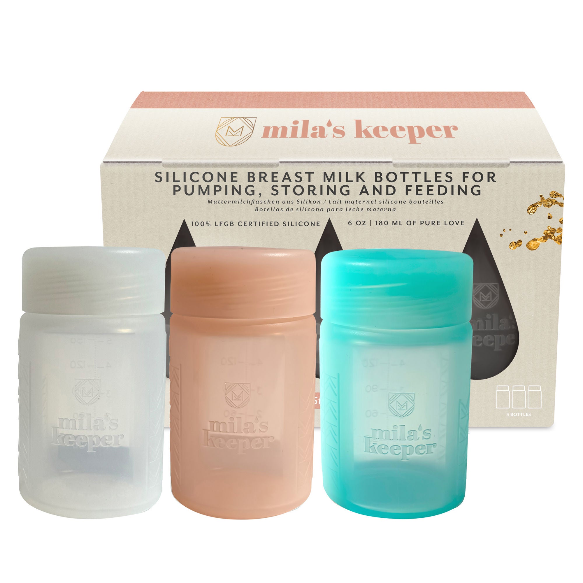 Mila's Keeper - SBMULTI2-C20 Breast Milk Storage Container with Wide Neck Mila's Keeper 6 oz. Silicone Multi-Color