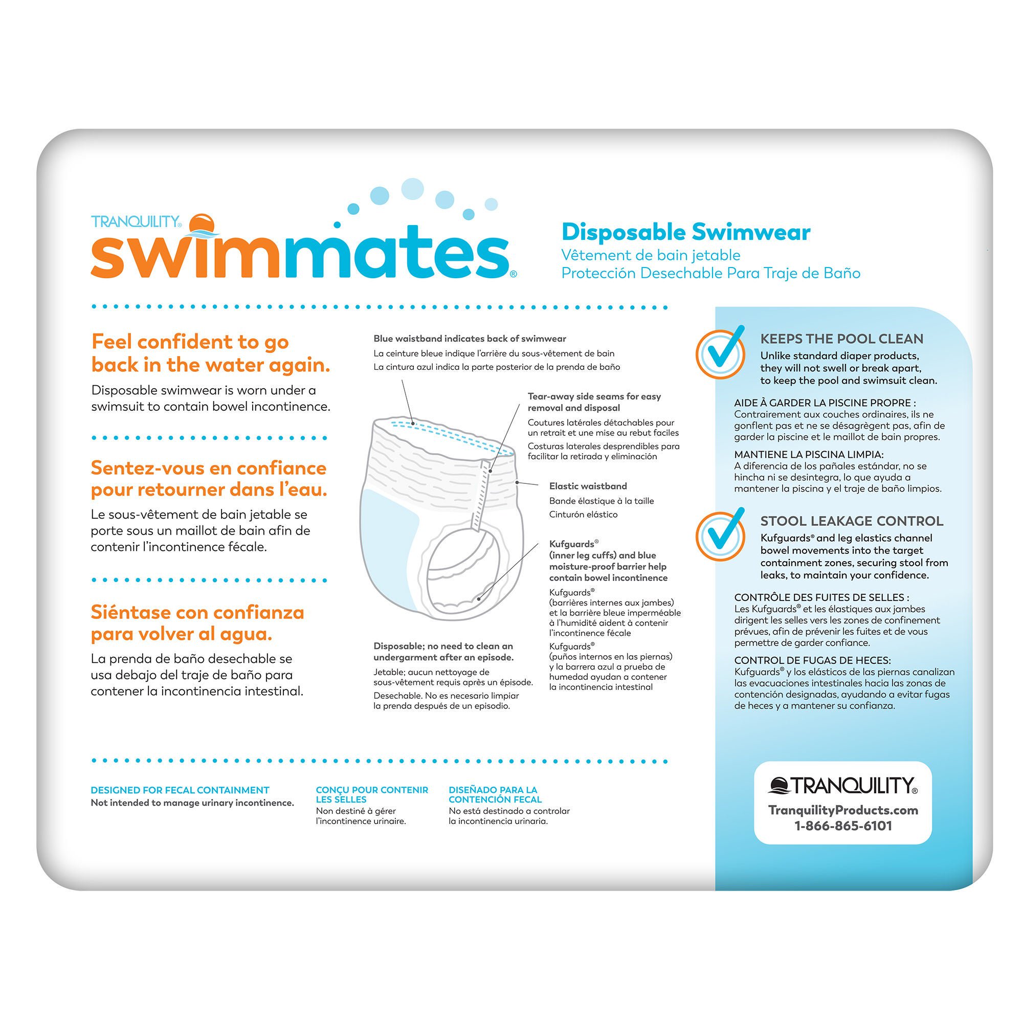 Principle Business Enterprises - 2843 Bowel Containment Swim Brief Tranquility® Swimmates™ Pull On with Tear Away Seams Adult X-Small Unisex Disposable Moderate Absorbency