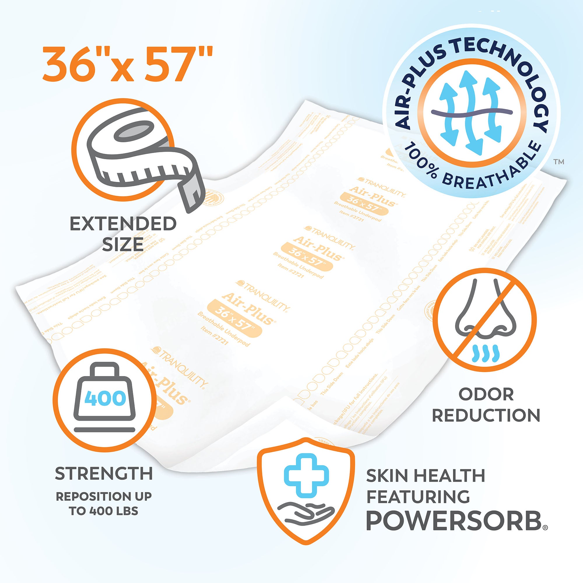 Principle Business Enterprises - 2721 Disposable Underpad Tranquility® Air-Plus™ Repositioning 36 X 57 Inch Powersorb® Material Heavy Absorbency