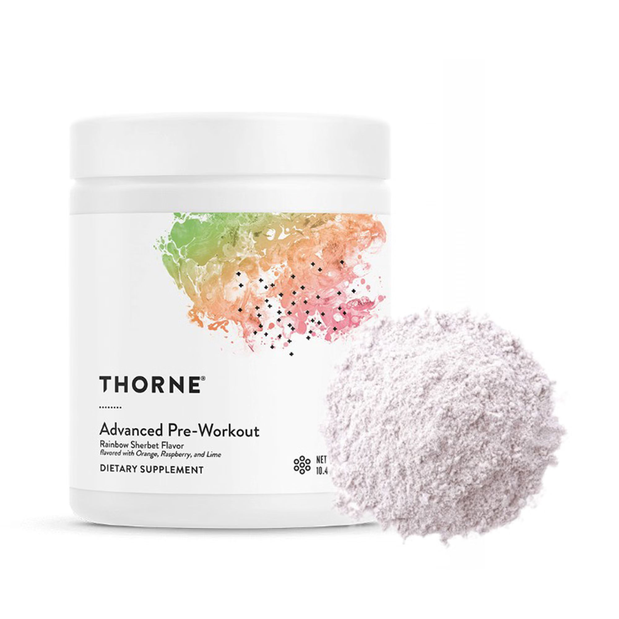 Thorne Research Inc - SP689 Dietary Supplement THORNE® Advanced Pre-Workout Alpha-GPC, CarnoSyn® Beta-Alanine, L-Citrulline , L-Theanine, Sodium, Vitamin B12, Vitamin B6 600mg, 3.2g, 200mg, 5g, 200mg, 15mg, 100mcg, 5mg Powder 10.4 oz Rainbow Sherbert Flav