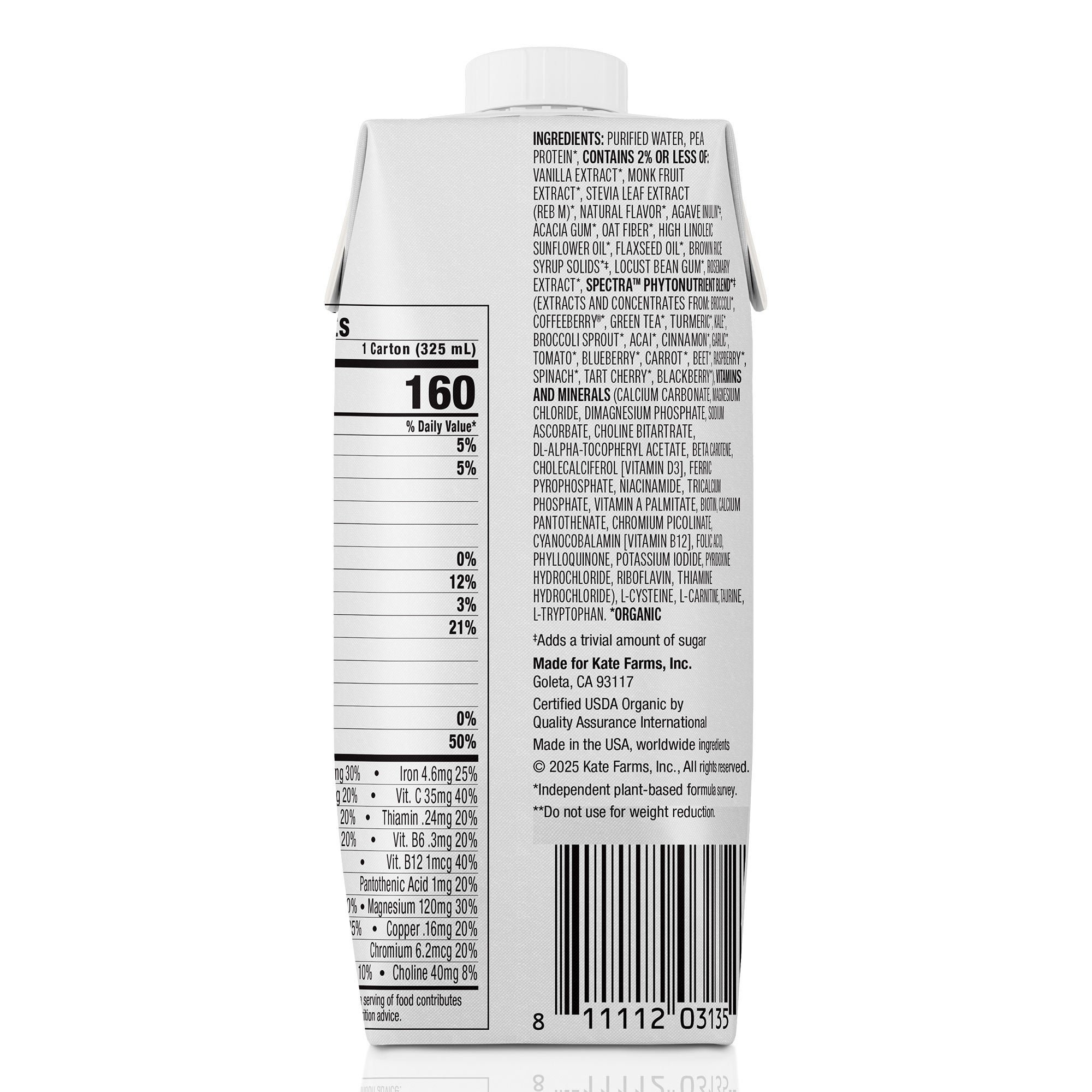 Kate Farms - 811112031376 Oral Supplement Kate Farms High Protein Vanilla Flavor Liquid 11 oz. Carton