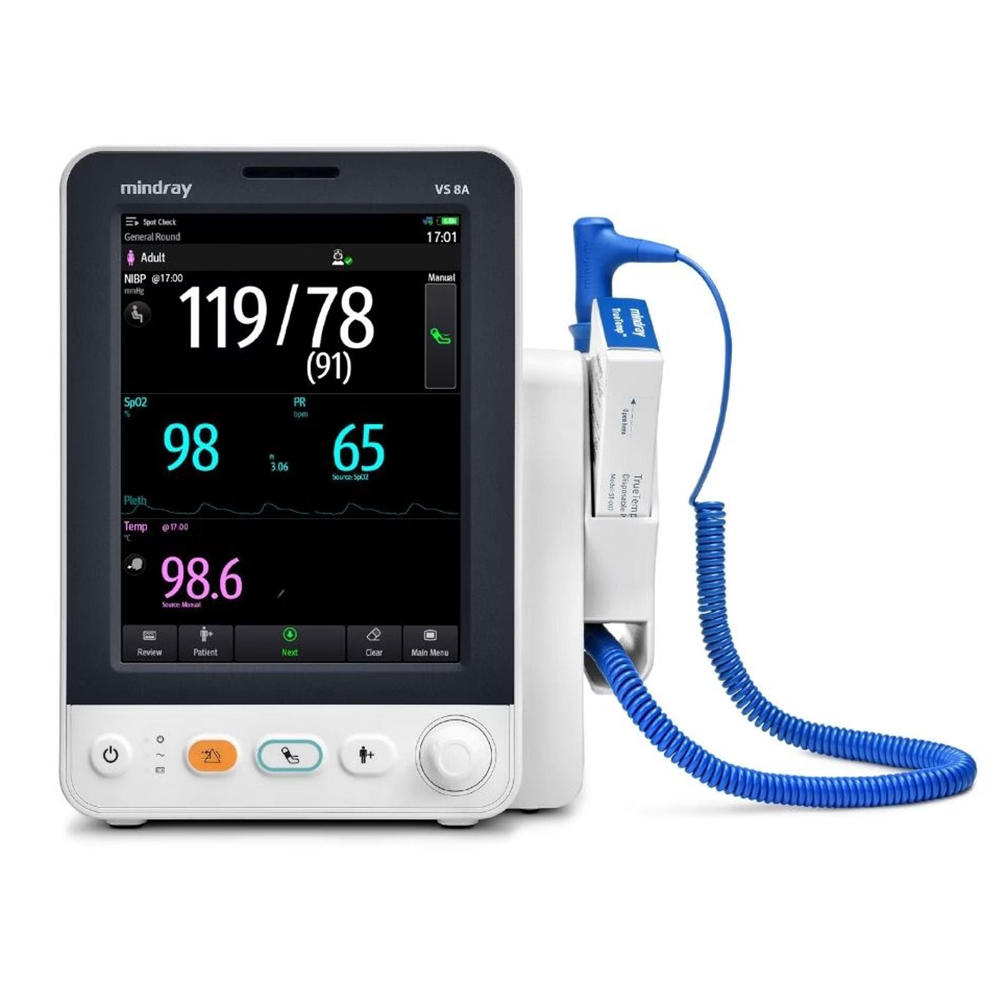 Mindray USA - 121-003496-00 Vital Signs Monitor Masimo VS 8A Spot Check NIBP, Pulse Rate, SpO2, Temperature Battery Operated