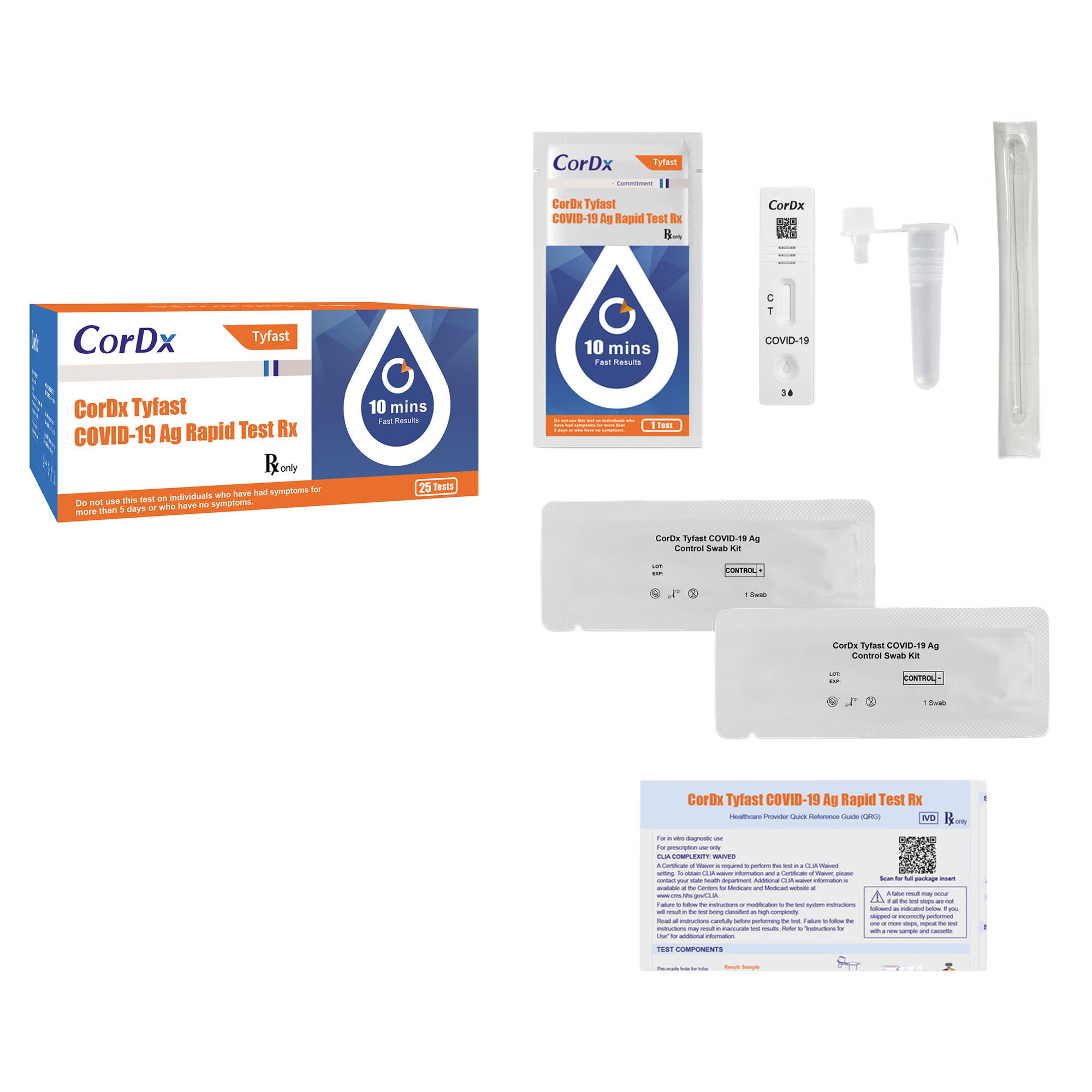 CorDx Inc - ACT21071CBN-25 Respiratory Test Kit CorDx Tyfast COVID-19 Ag Rapid Test Rx 25 Tests CLIA Waived