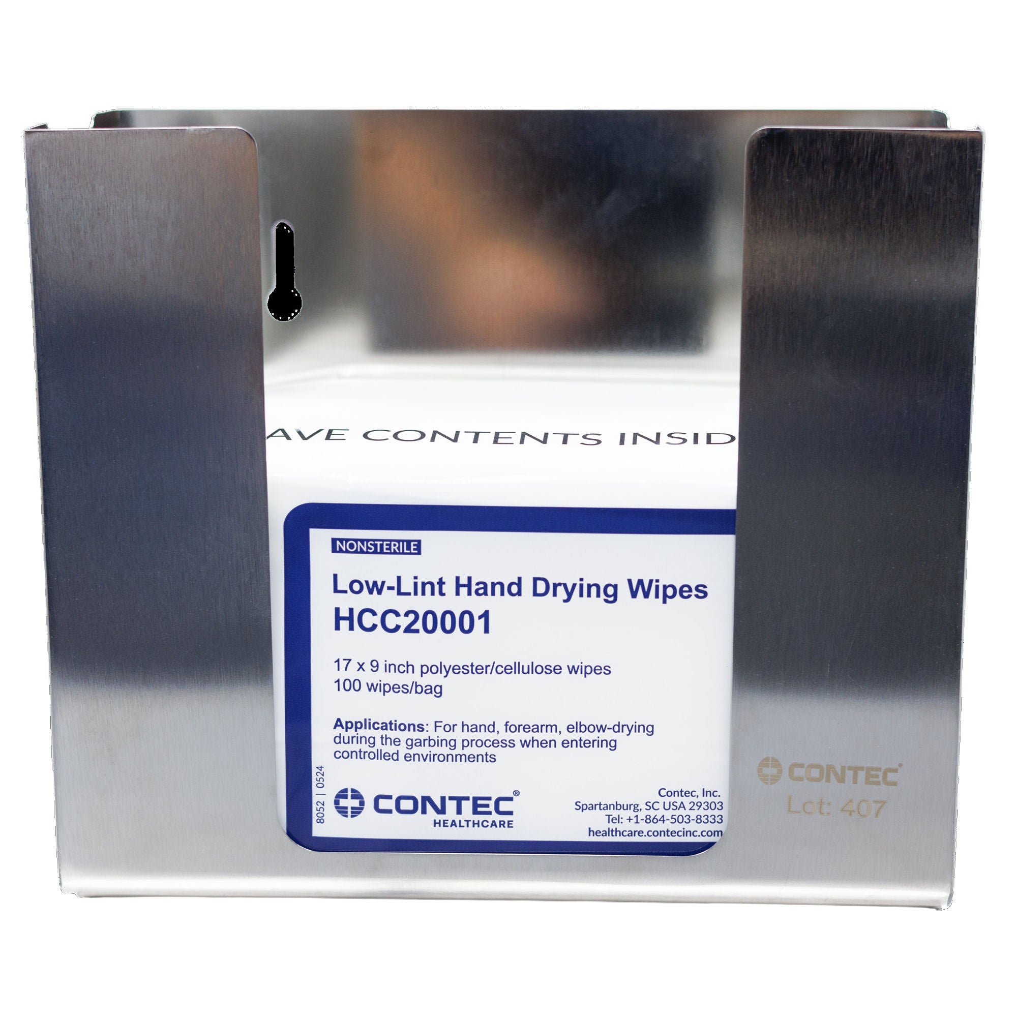 Contec Inc - 9451DW Wipe Dispenser Contec Silver Stainless Steel Manual Wall / Freestanding