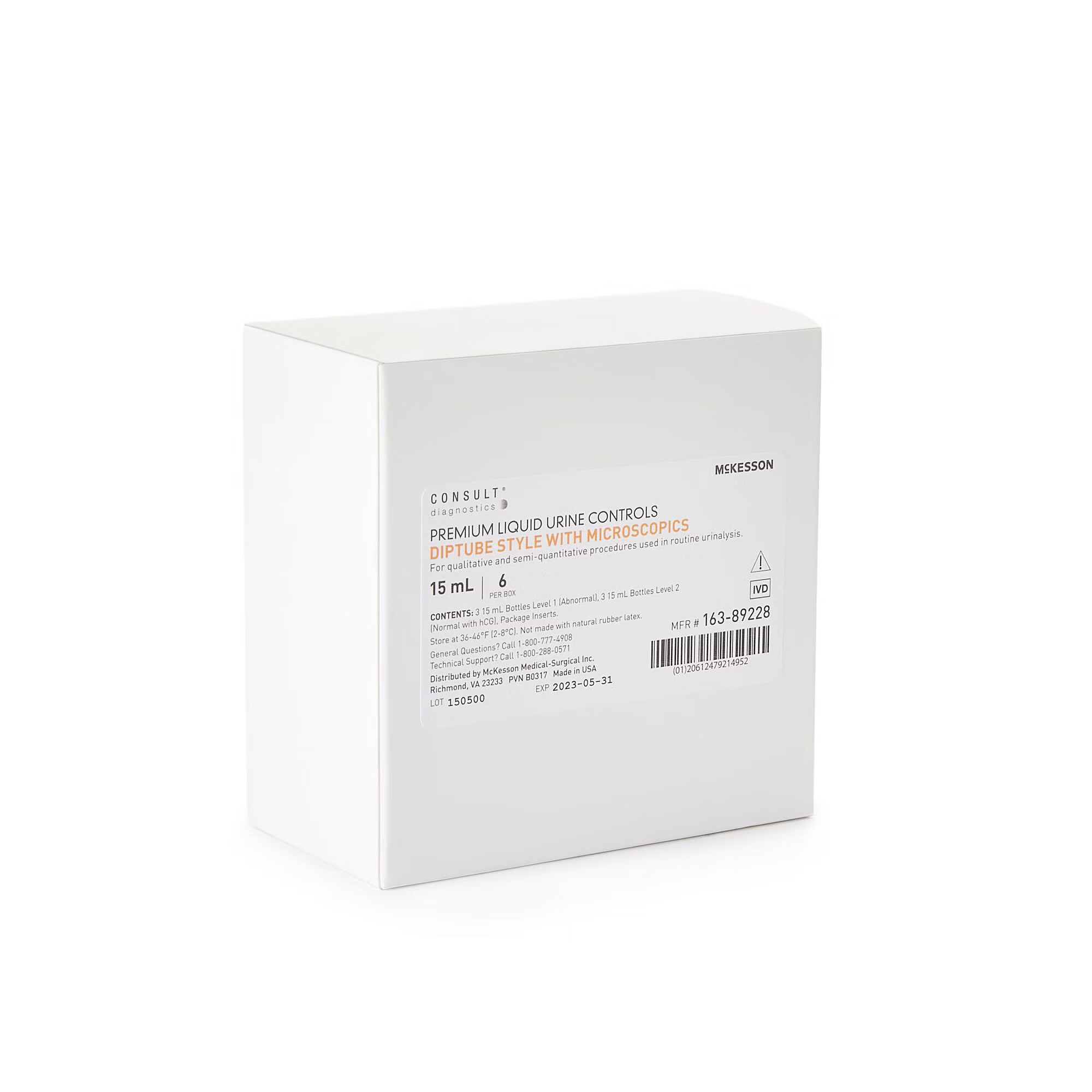 McKesson Brand - K-89228 Urine Chemistry Control Set McKesson Consult™ Microscopic Testing Positive Level / Negative Level 3 Level 1 (Abnormal) 15 mL Tubes, 3 Level 2 (Normal with hCG) 15 mL Tubes