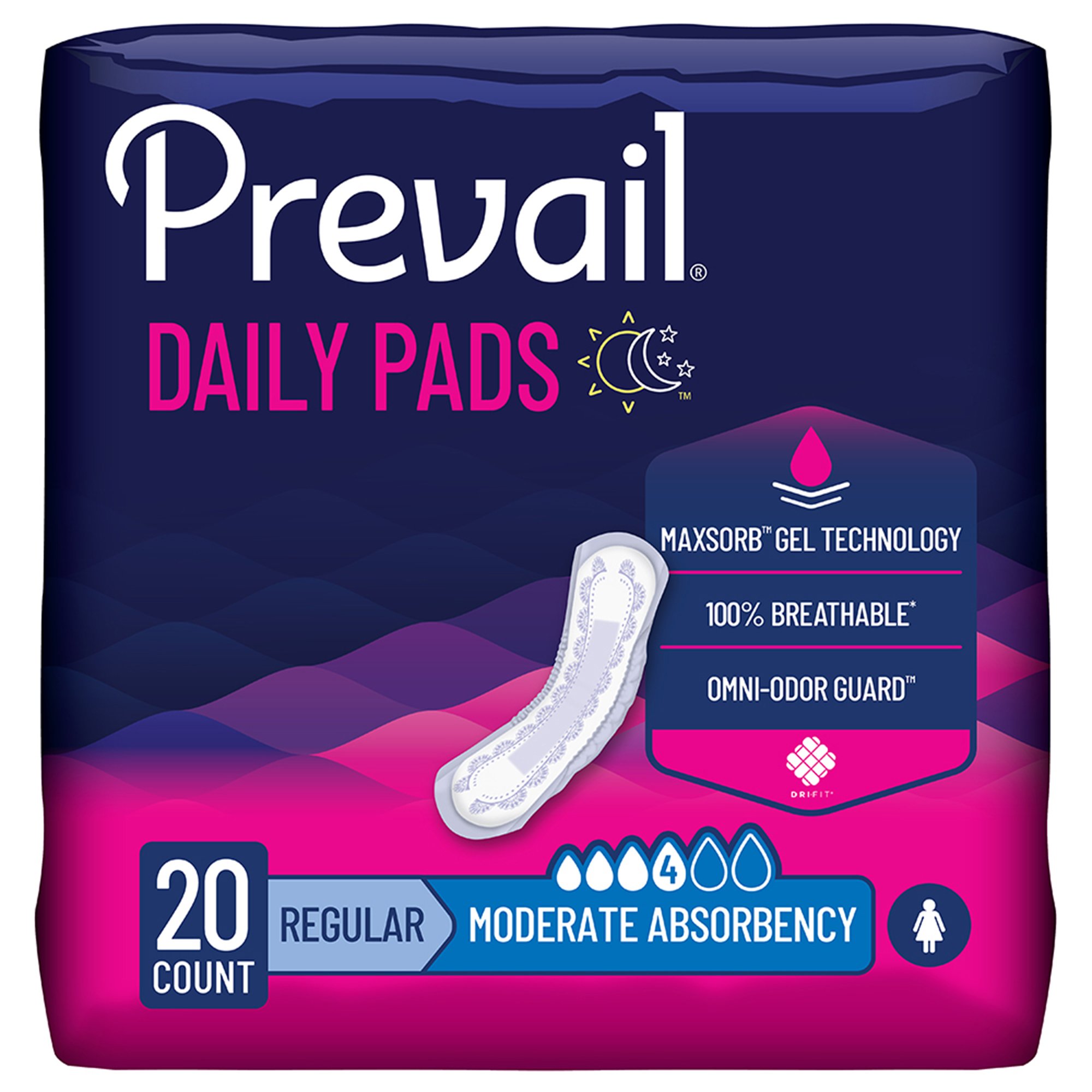 First Quality Products LLC - BC-012 Bladder Control Pad Prevail® Daily Pads 10.6 Inch Moderate Absorbency Polymer Core One Size Fits Most