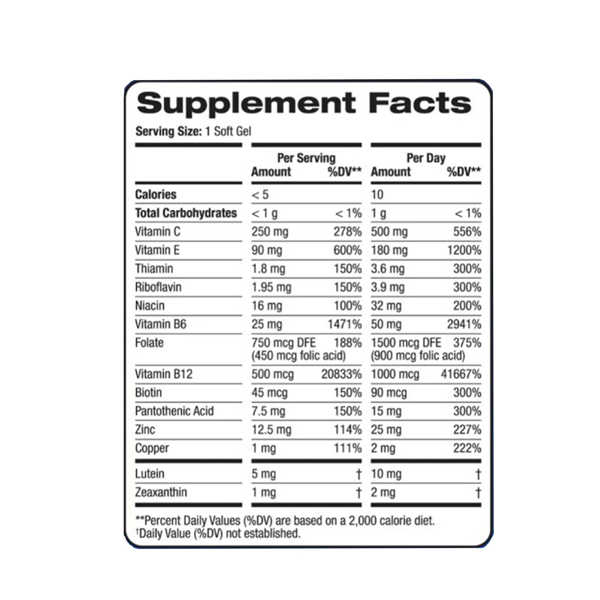 Bausch & Lomb - 24208074362 Eye Vitamin Supplement PreserVision® Areds3 Ascorbic Acid / Thiamin / Vitamin A / Vitamin B6 / Vitamini B12 / Vitamin E 450 Meter CG Soft Gel Unflavored
