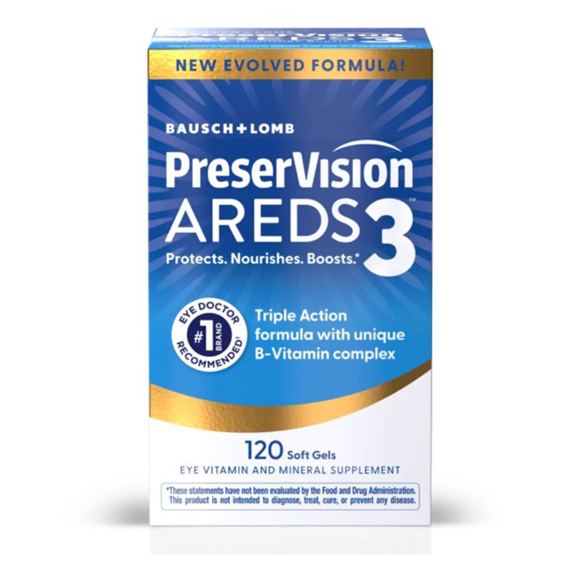 Bausch & Lomb - 24208074362 Eye Vitamin Supplement PreserVision® Areds3 Ascorbic Acid / Thiamin / Vitamin A / Vitamin B6 / Vitamini B12 / Vitamin E 450 Meter CG Soft Gel Unflavored