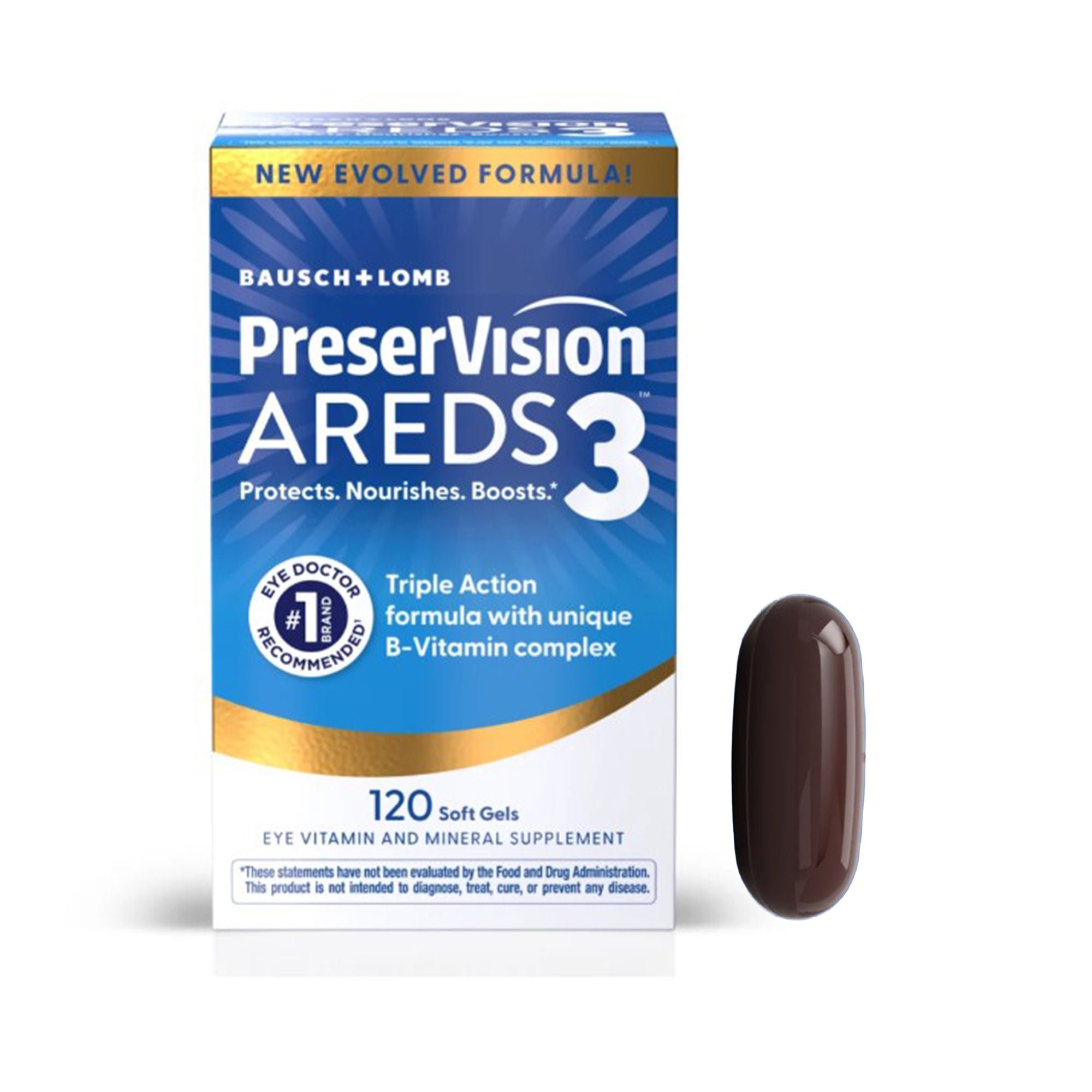 Bausch & Lomb - 24208074362 Eye Vitamin Supplement PreserVision® Areds3 Ascorbic Acid / Thiamin / Vitamin A / Vitamin B6 / Vitamini B12 / Vitamin E 450 Meter CG Soft Gel Unflavored