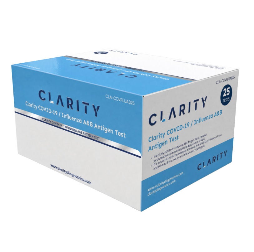 Clarity Lab Group LLC - CLA-COVFLUAB25 Respiratory Test Kit Clarity COVID-19 / Influenza A&B Antigen Test 25 Tests CLIA Waived