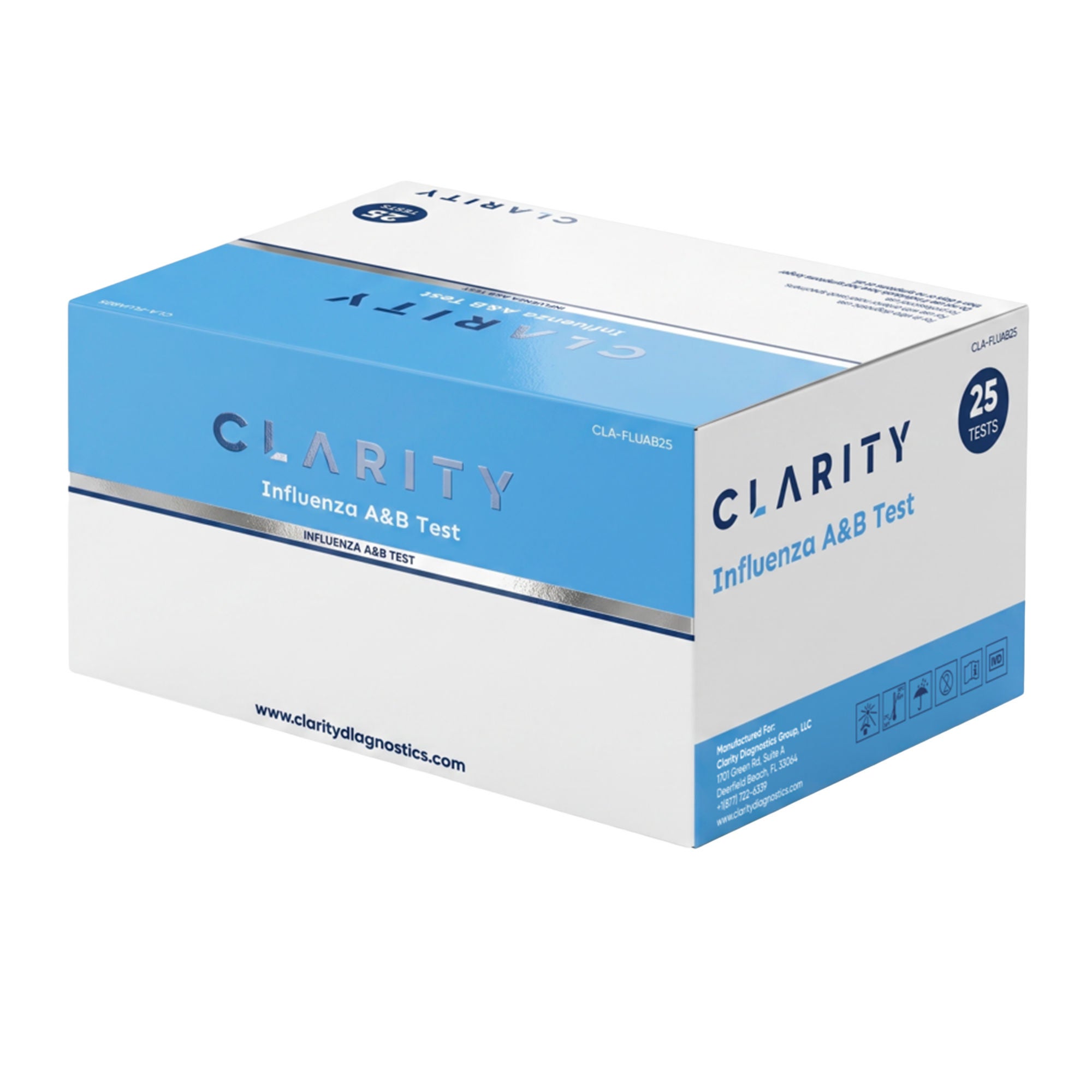 Clarity Lab Group LLC - CLA-FLUAB25 Respiratory Test Kit Clarity Influenza A&B Test 25 Tests CLIA Waived