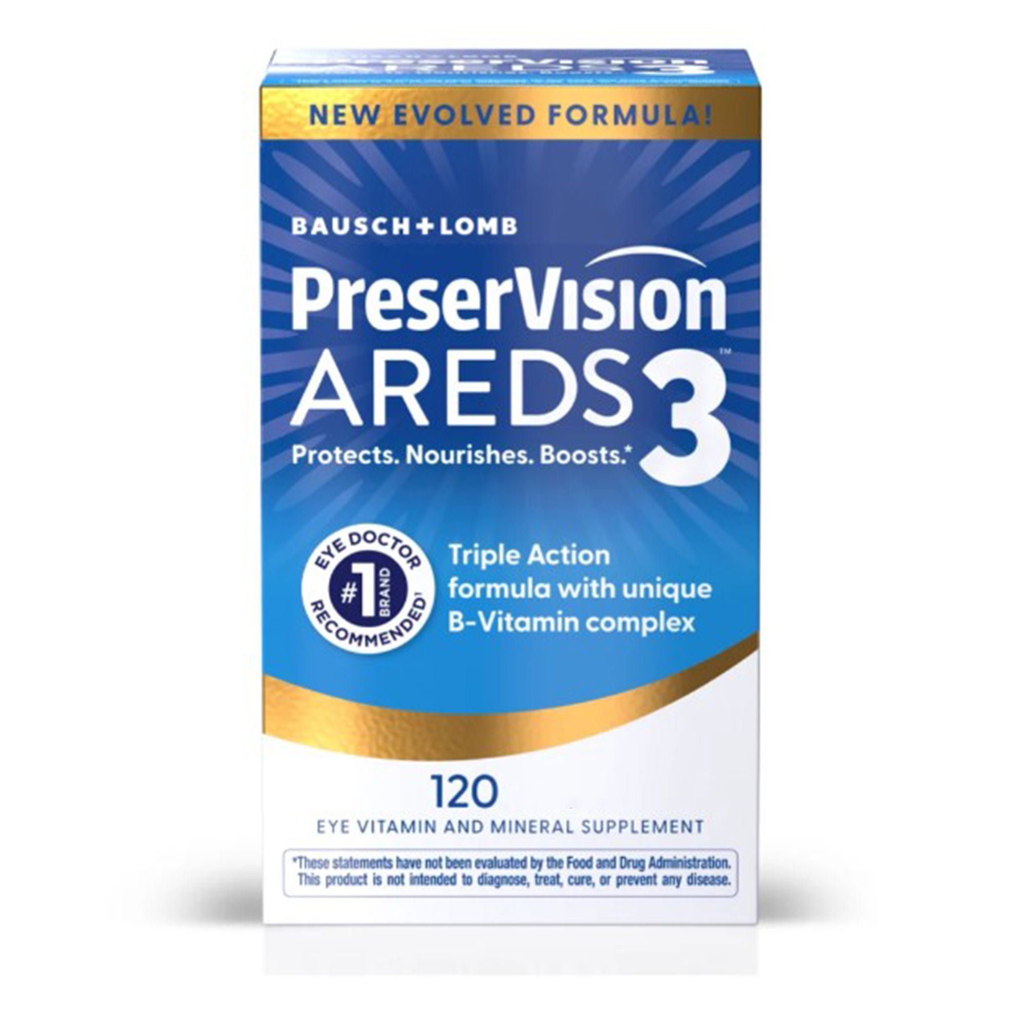 Bausch & Lomb Americas Inc - 24208074362 Eye Vitamin Supplement PreserVision® Areds 3 Ascorbic Acid / Thiamin / Vitamin A / Vitamin B6 / Vitamini B12 / Vitamin E 450 mcg Soft Gel 120 Soft Gel