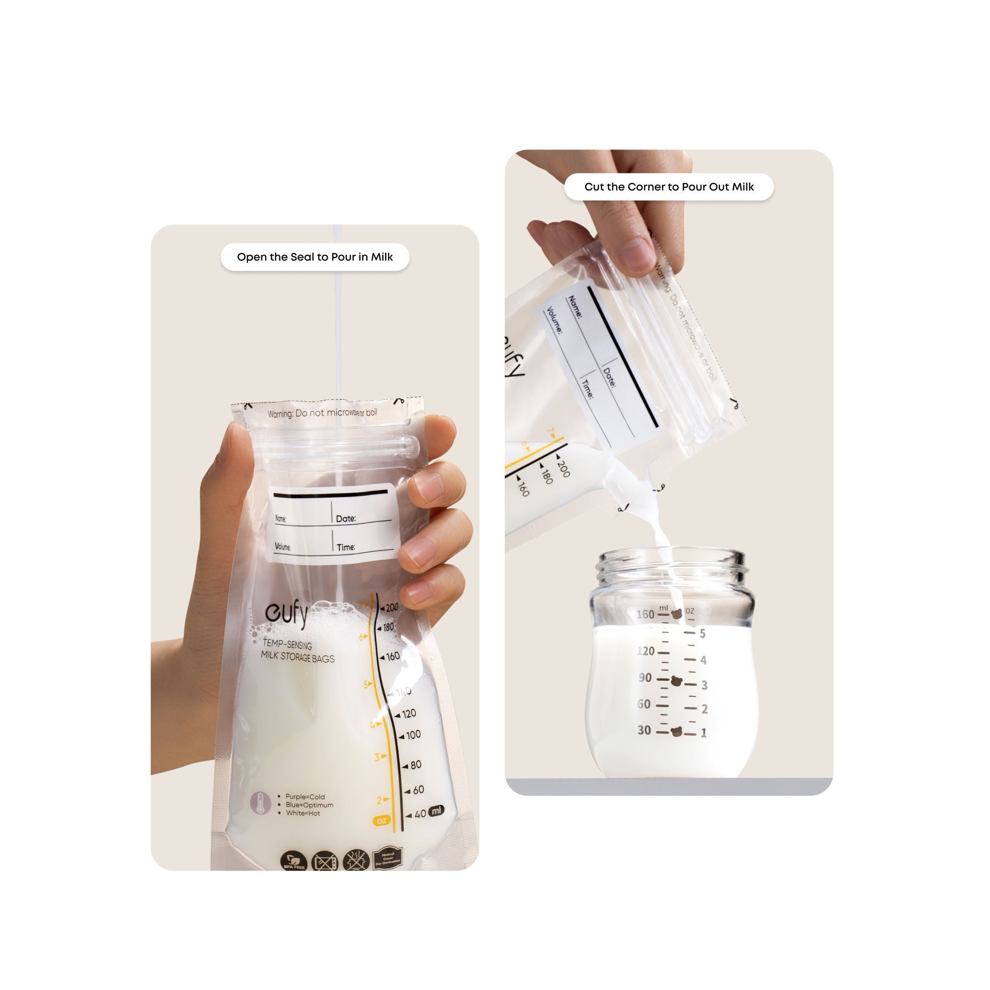 Fantasia Trading LLC - T6060121-80-90 Breast Milk Storage Bag eufy 7 oz. BPA-free, BPS-free Material Clear