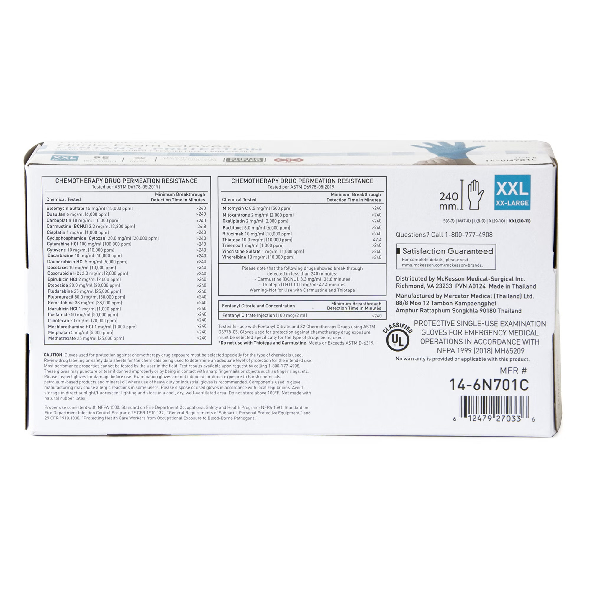 McKesson Brand - 14-6N701C Exam Glove McKesson Confiderm® 6.8C 2X-Large 95 per Box NonSterile Nitrile Standard Cuff Length Fully Textured Blue Chemo Tested / Fentanyl Tested @#$CUSTOM_DESCRIPTION$#@