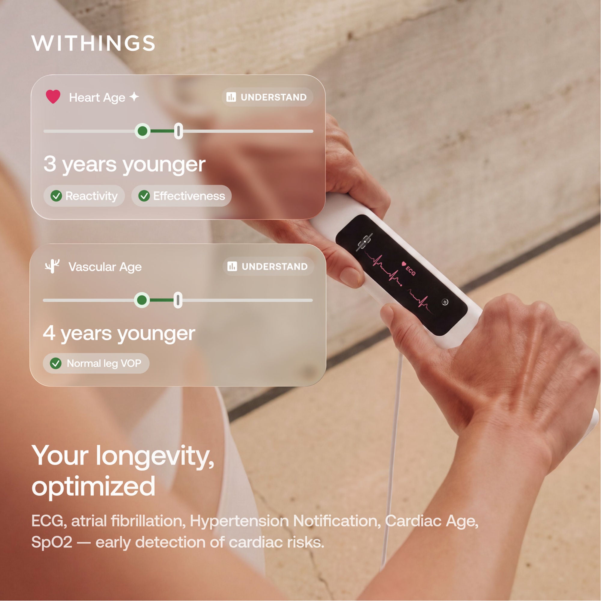 Withings Inc - WBS15-WHITE-ALL-INT Body Composition Analyzer Stand On Whithings Digital Display 440 lbs Weight Capacity White Battery Operated