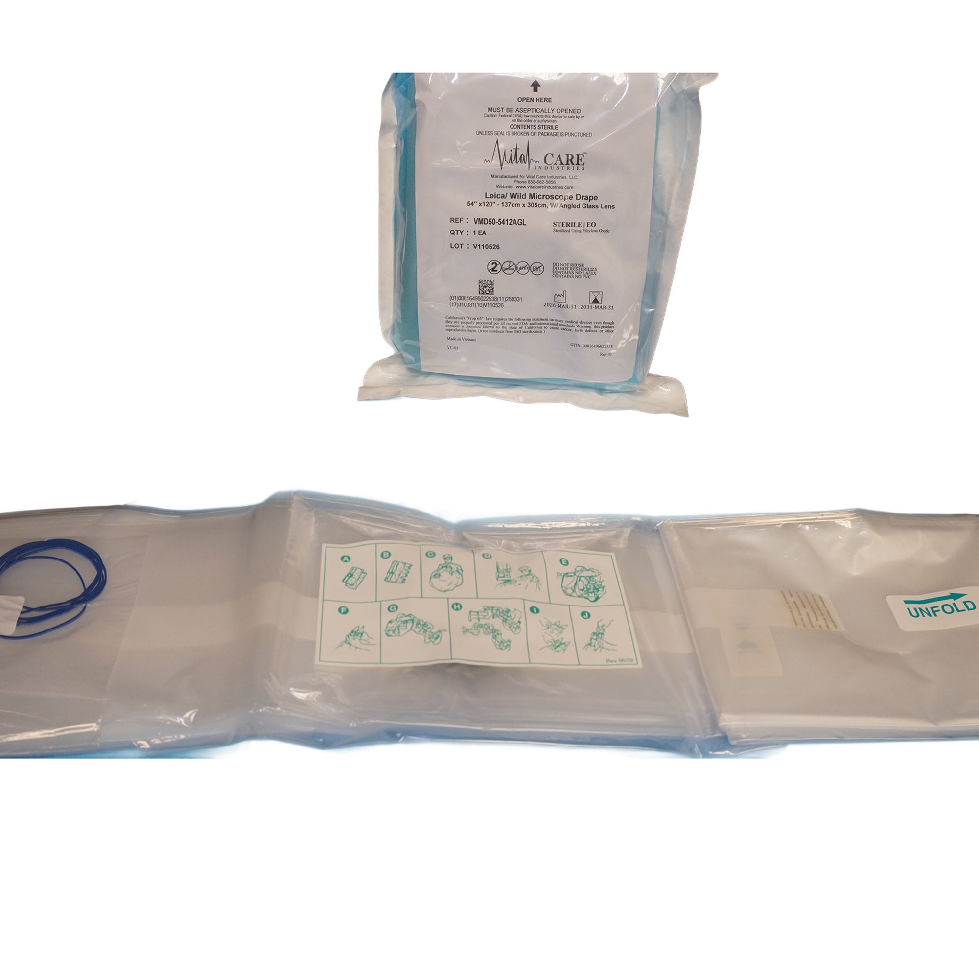 Vital Care Industries LLC - VMD50-5412AGL Microscope Drape Leica 54 X 120 Inch For Leica MS Drape with Angled Glass Lens