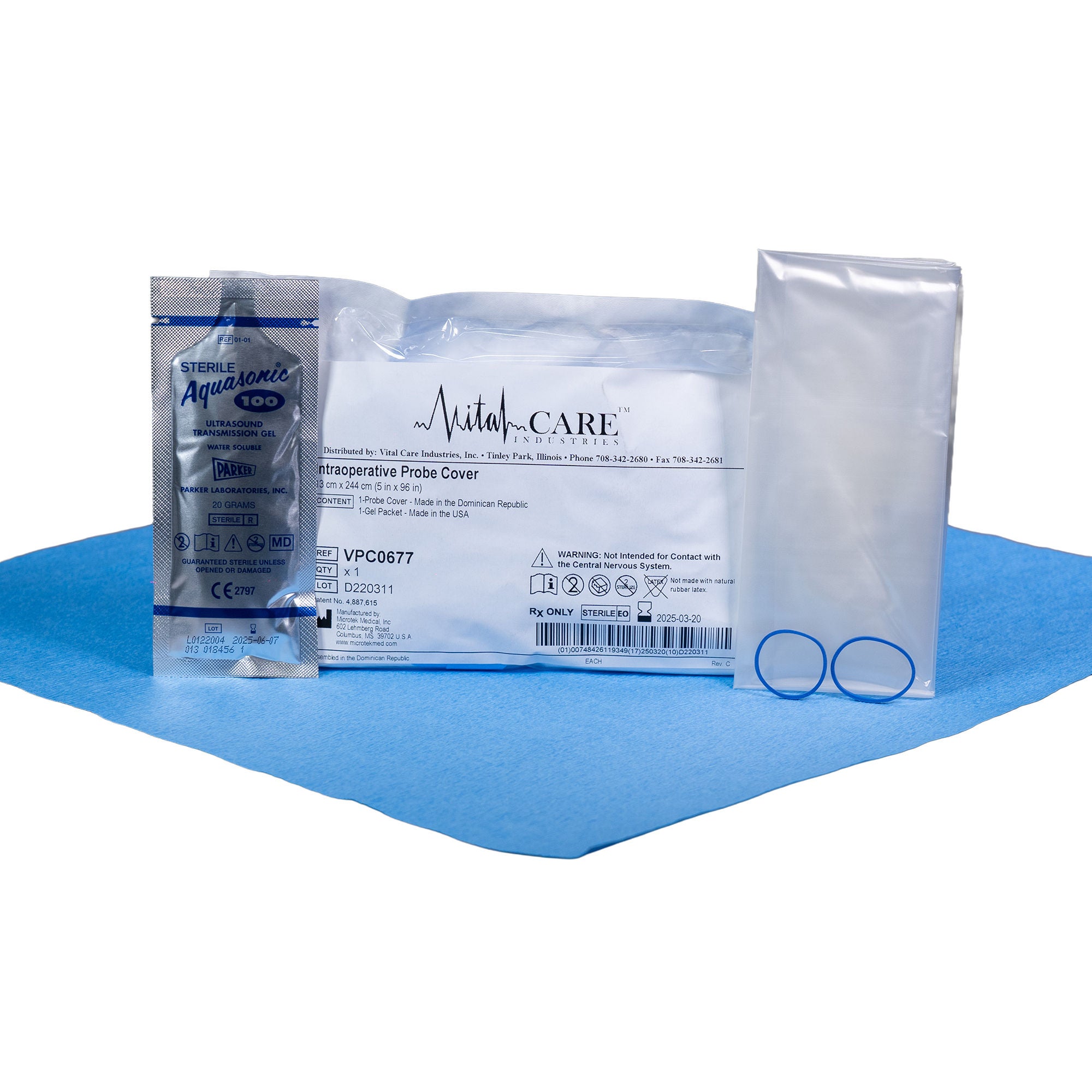 Vital Care Industries LLC - VPC0677 Ultrasound Probe Cover Vital Care™ 5 X 96 Inch Plastic Sterile Folded