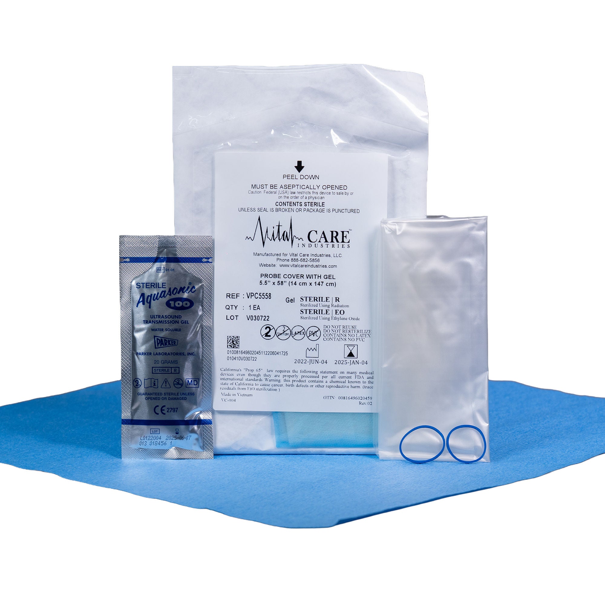 Vital Care Industries LLC - VPC5558 Ultrasound Probe Cover Vital Care™ 4 X 24 Inch Plastic Sterile Folded