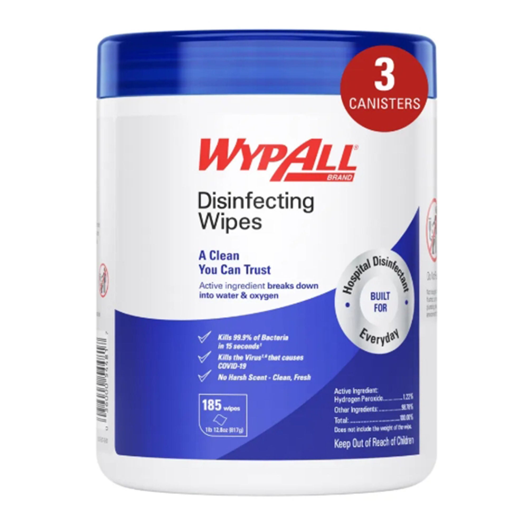 Kimberly Clark - 54481 Surface Disinfectant Cleaner WypAll® Premoistened Hydrogen Peroxide Based Manual Pull Wipe 185 Count Canister Fresh Scent NonSterile
