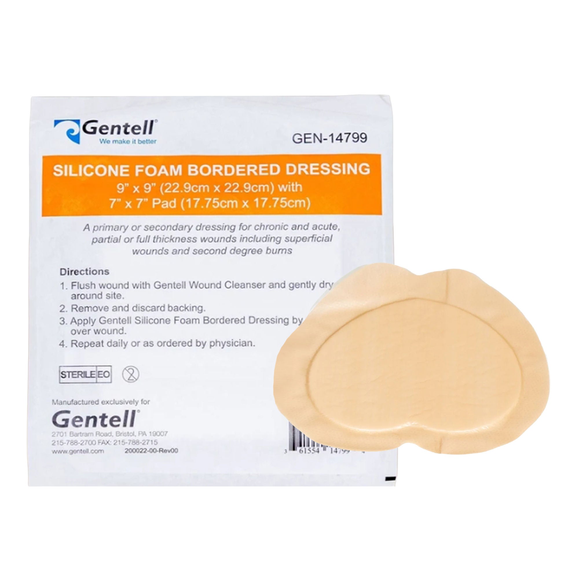 Gentell - GEN-14700 Foam Dressing Gentell® 9 X 9 Inch With Border Without Film Backing Silicone Adhesive Sacral Sterile