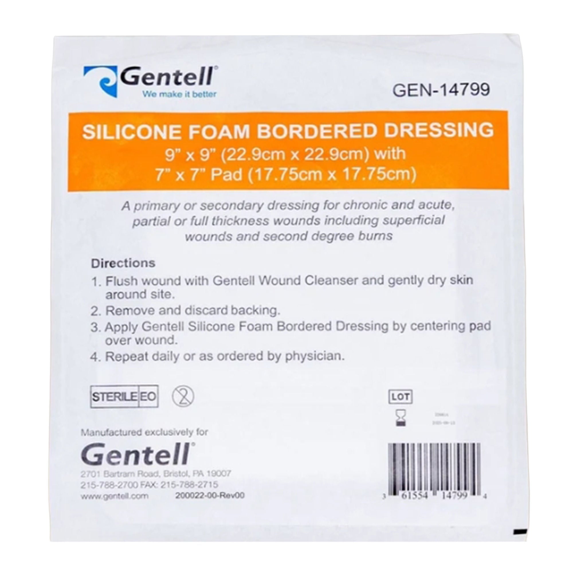 Gentell - GEN-14700 Foam Dressing Gentell® 9 X 9 Inch With Border Without Film Backing Silicone Adhesive Sacral Sterile
