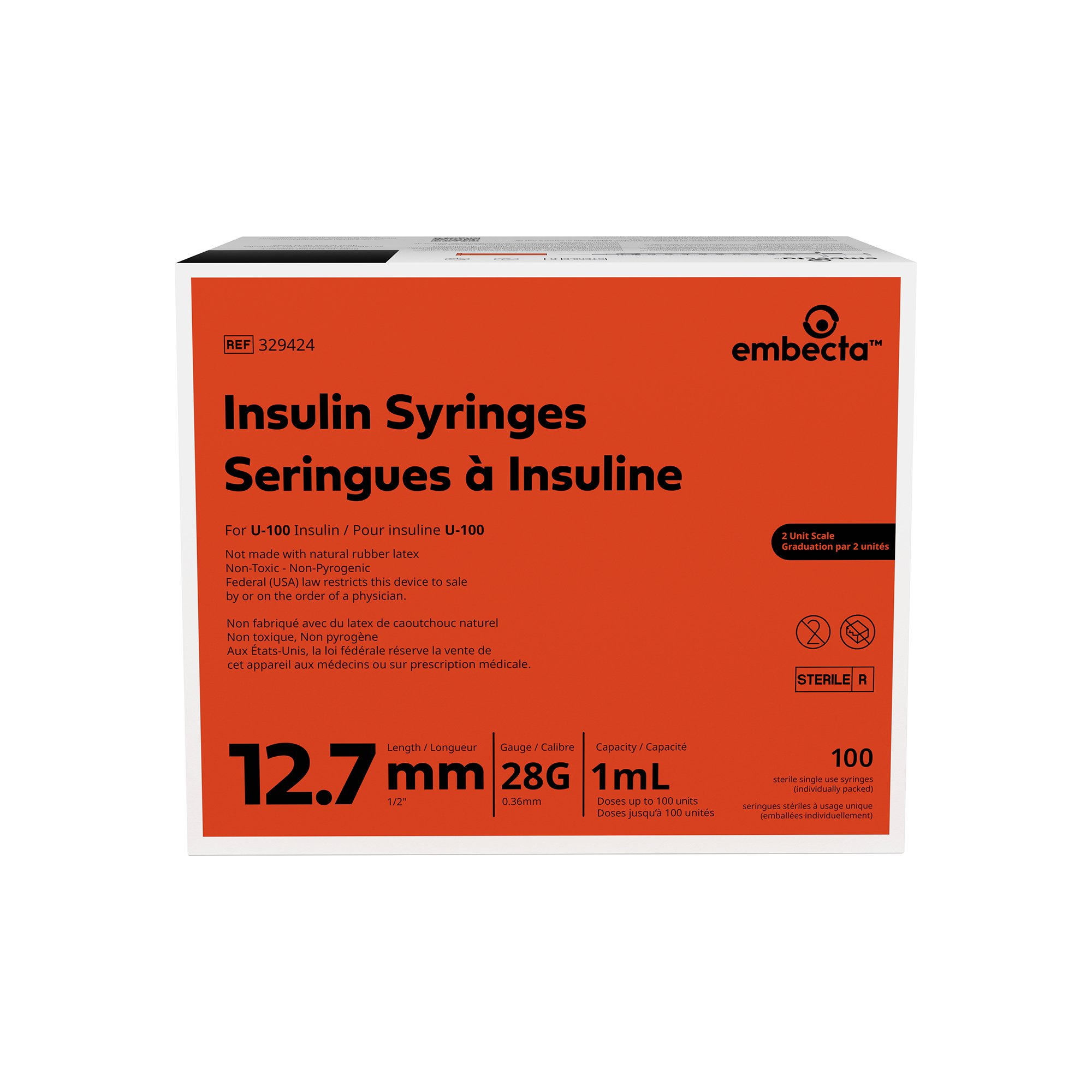Embecta Medical II LLC 329424 - Micro-Fine™ Insulin Syringe with Needle - 100/Box, 500/Case