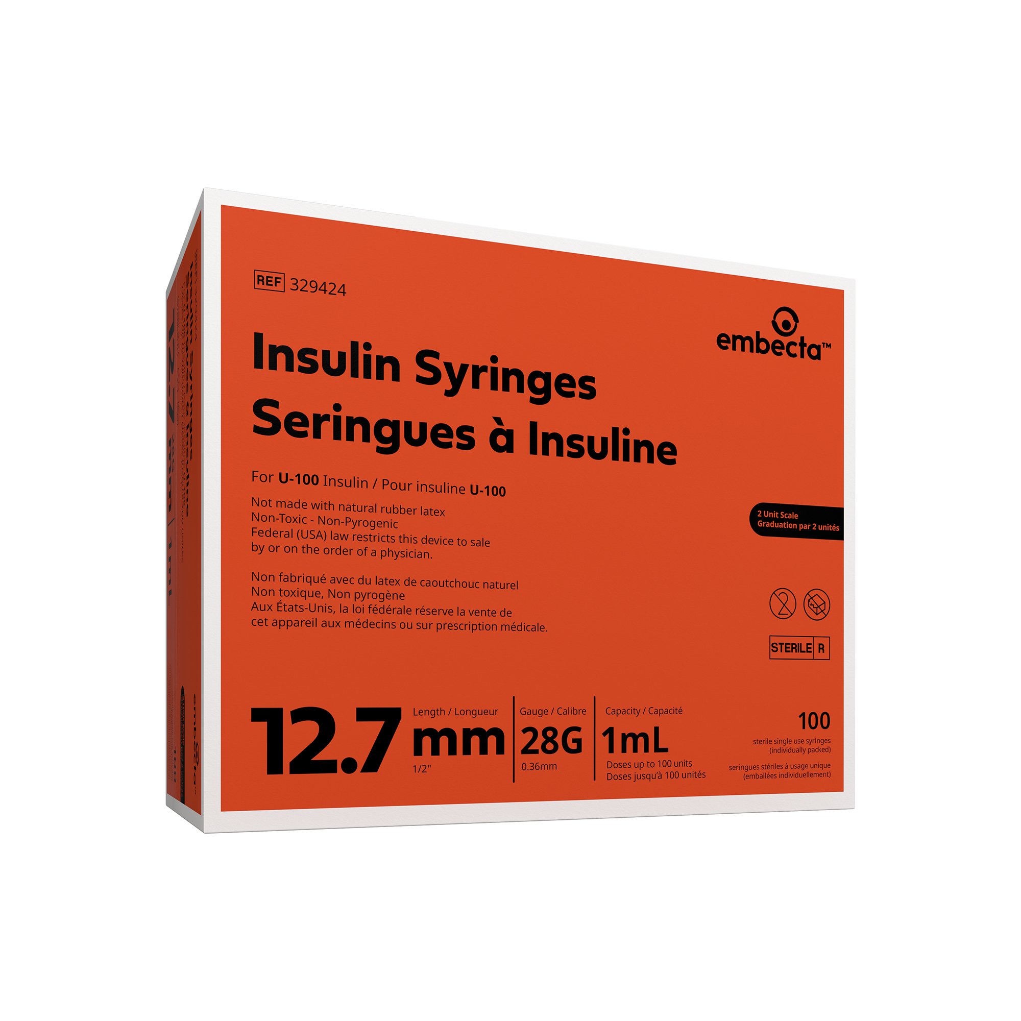 Embecta Medical II LLC 329424 - Micro-Fine™ Insulin Syringe with Needle - 100/Box, 500/Case