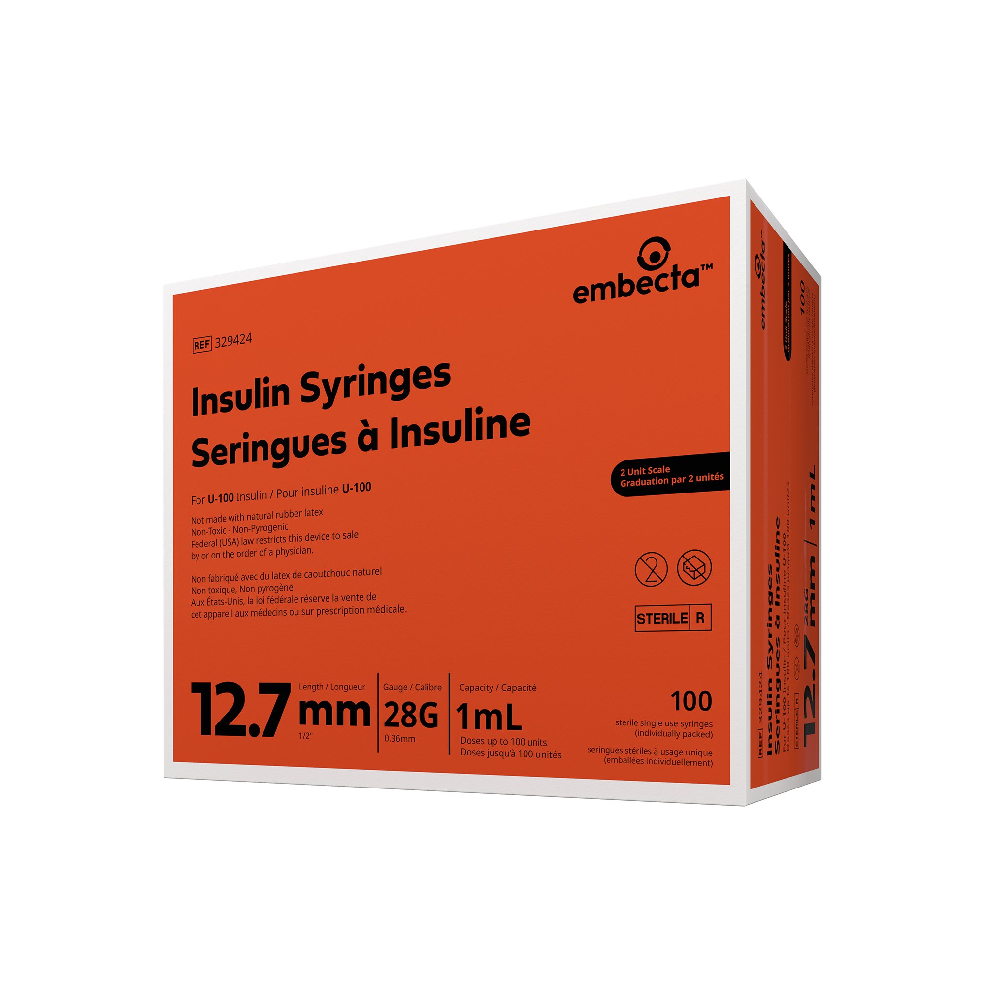 Embecta Medical II LLC 329424 - Micro-Fine™ Insulin Syringe with Needle - 100/Box, 500/Case
